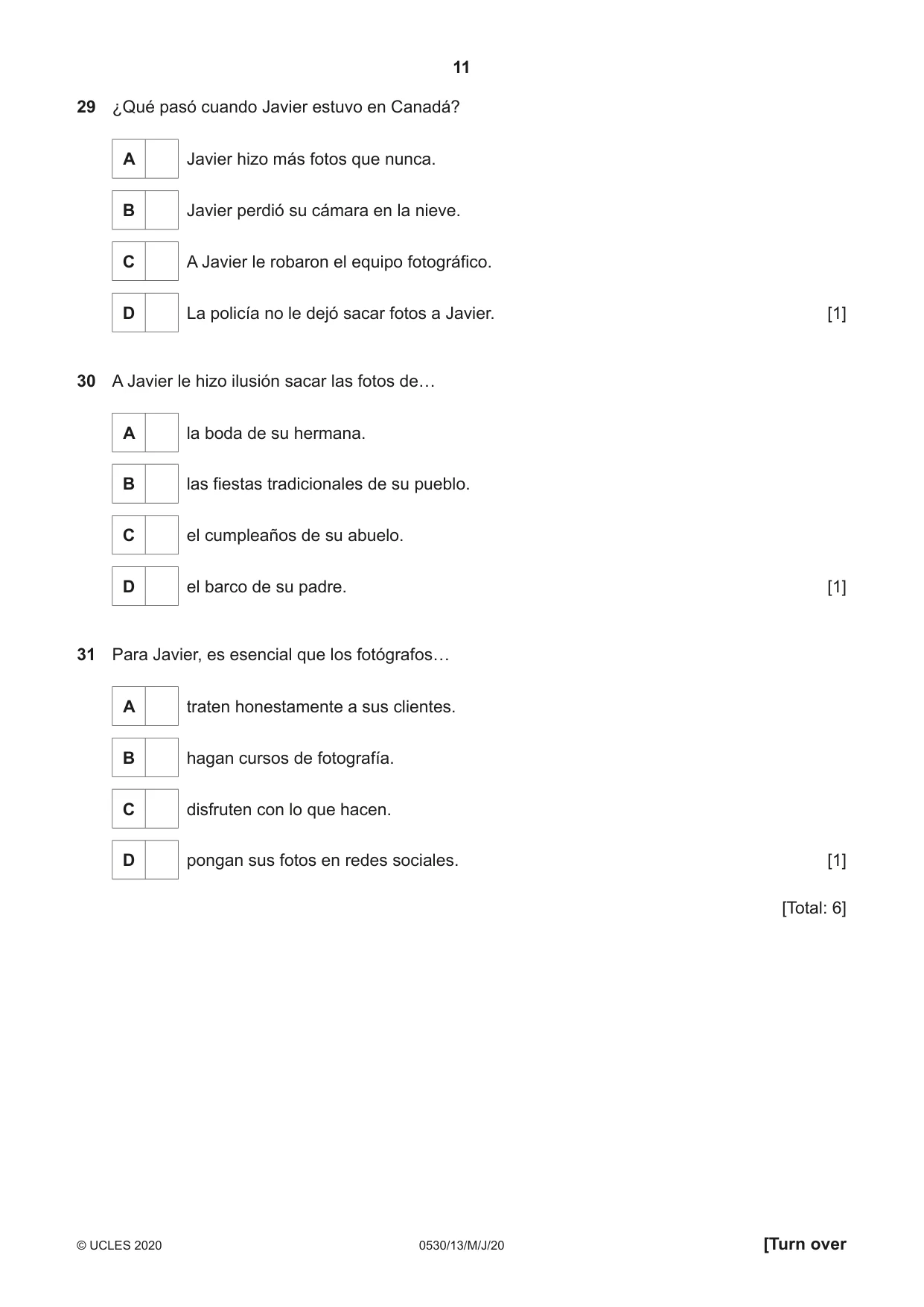 Cambridge IGCSE Spanish - Foreign Language 0530 2020 May/June Paper 1 · Variant 3 question paper, page 11 of 12