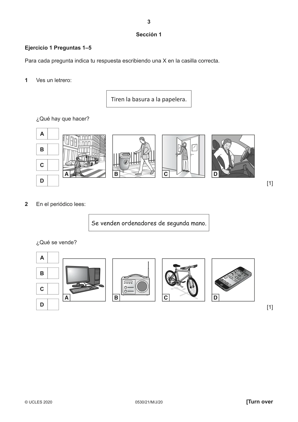 Cambridge IGCSE Spanish - Foreign Language 0530 2020 May/June Paper 2 · Variant 1 question paper, page 3 of 16