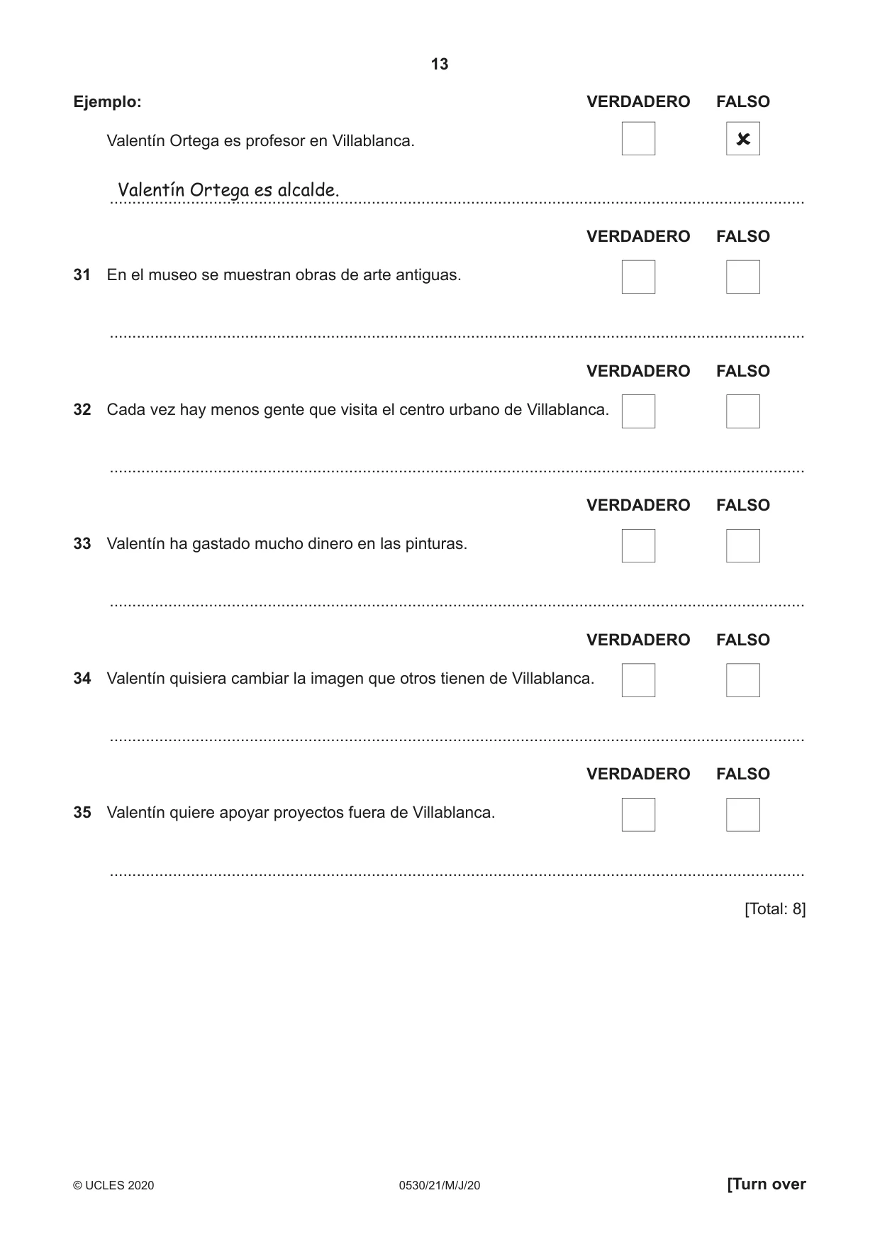 Cambridge IGCSE Spanish - Foreign Language 0530 2020 May/June Paper 2 · Variant 1 question paper, page 13 of 16
