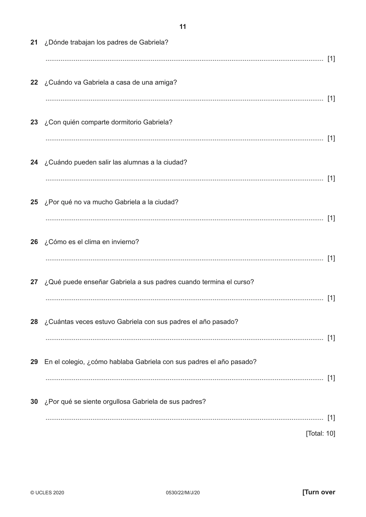 Cambridge IGCSE Spanish - Foreign Language 0530 2020 May/June Paper 2 · Variant 2 question paper, page 11 of 16