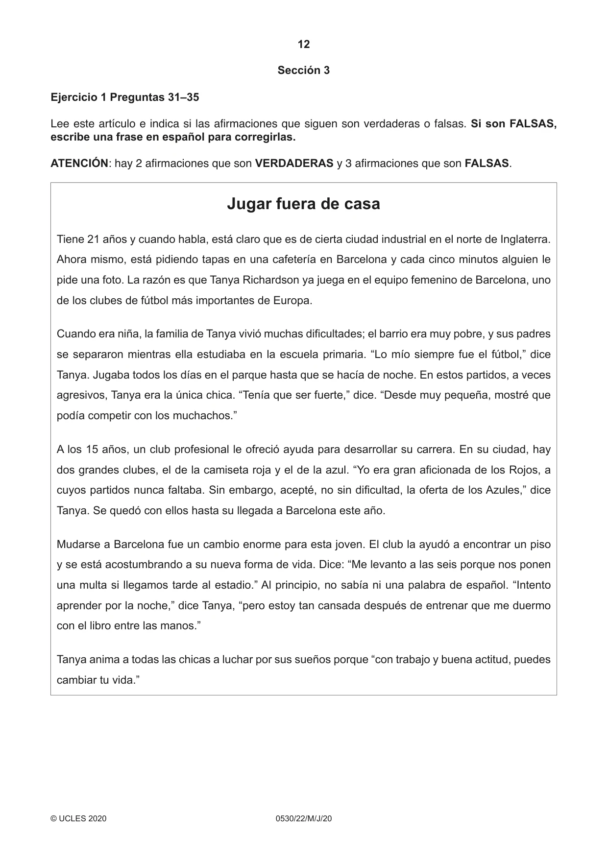 Cambridge IGCSE Spanish - Foreign Language 0530 2020 May/June Paper 2 · Variant 2 question paper, page 12 of 16