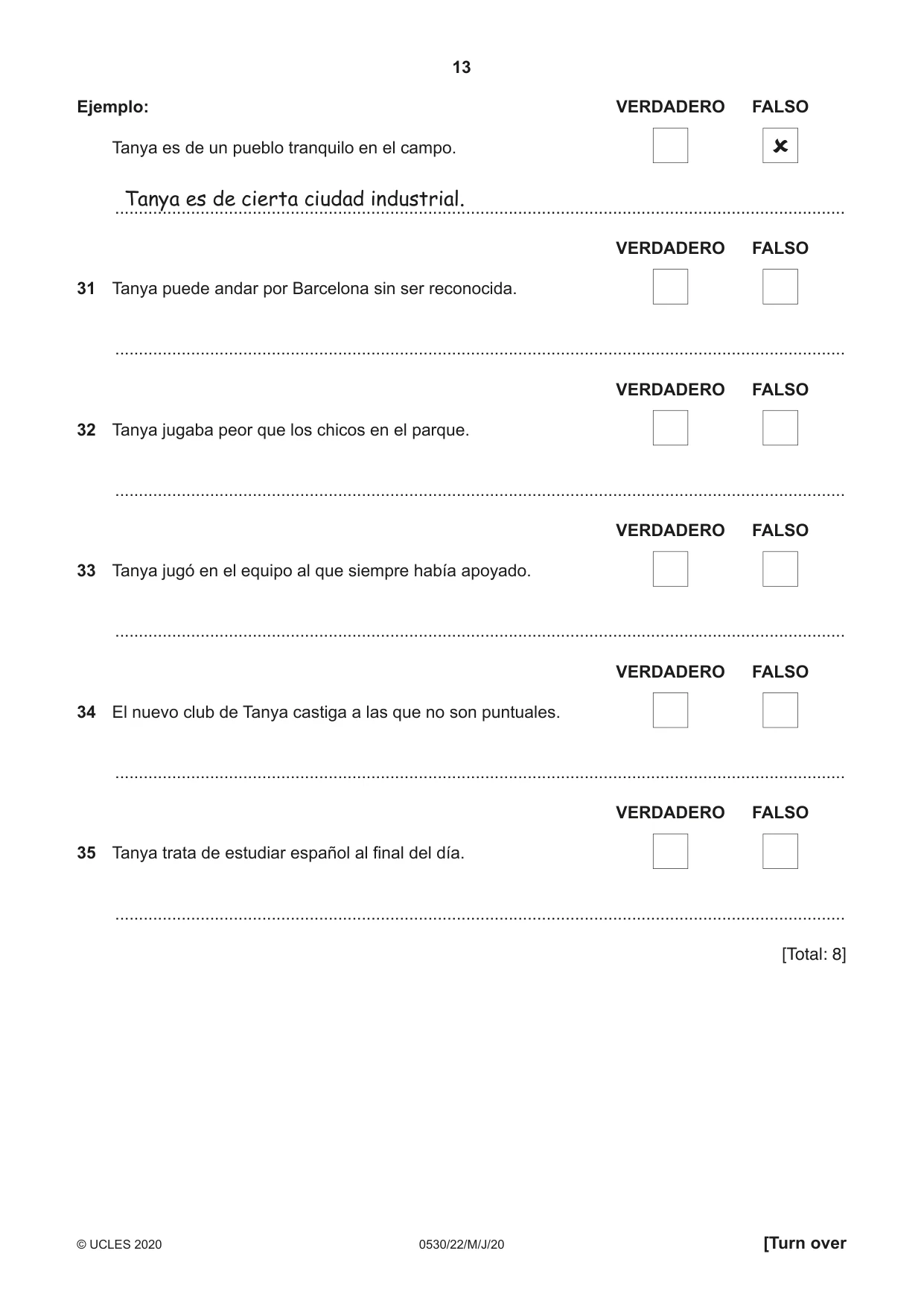 Cambridge IGCSE Spanish - Foreign Language 0530 2020 May/June Paper 2 · Variant 2 question paper, page 13 of 16