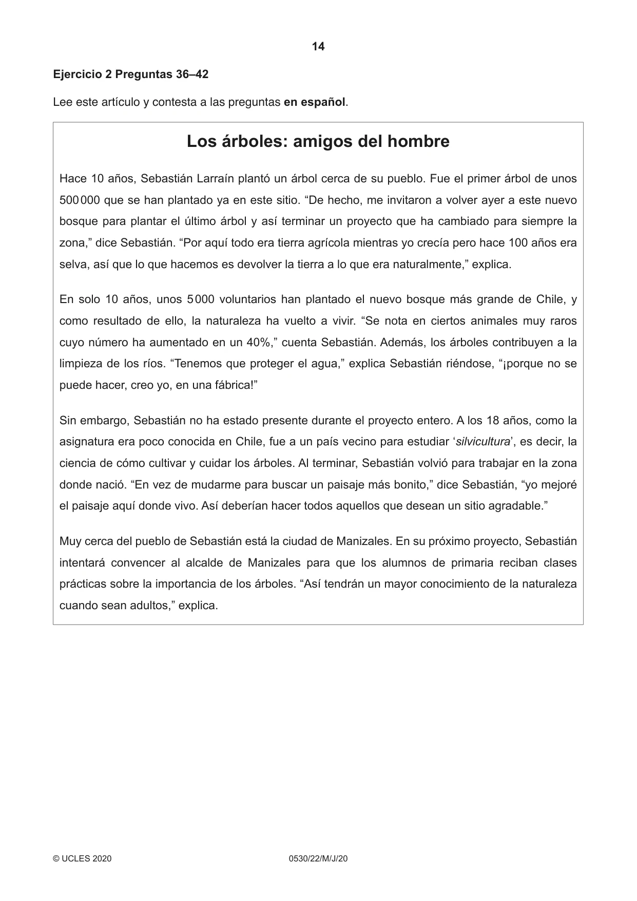 Cambridge IGCSE Spanish - Foreign Language 0530 2020 May/June Paper 2 · Variant 2 question paper, page 14 of 16