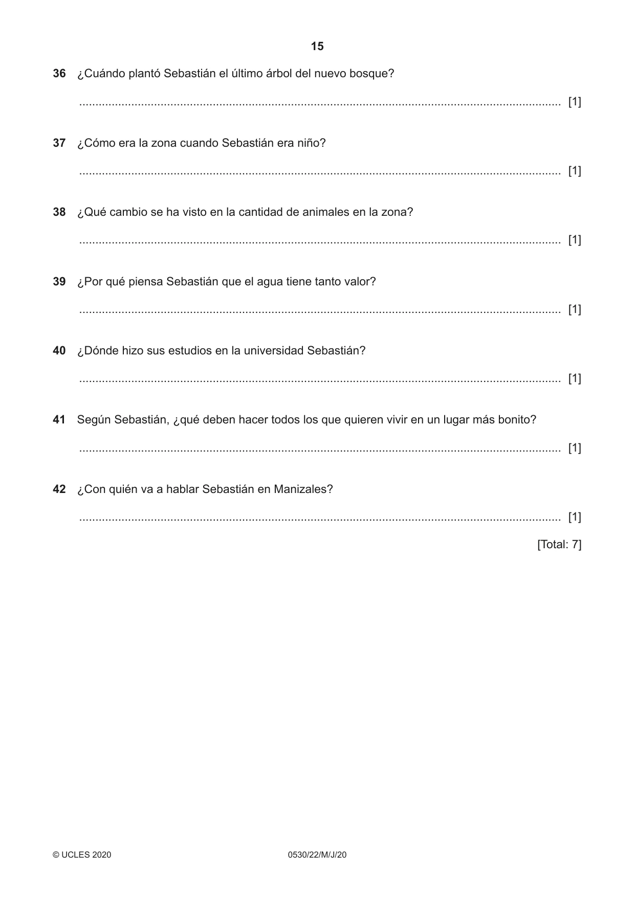 Cambridge IGCSE Spanish - Foreign Language 0530 2020 May/June Paper 2 · Variant 2 question paper, page 15 of 16