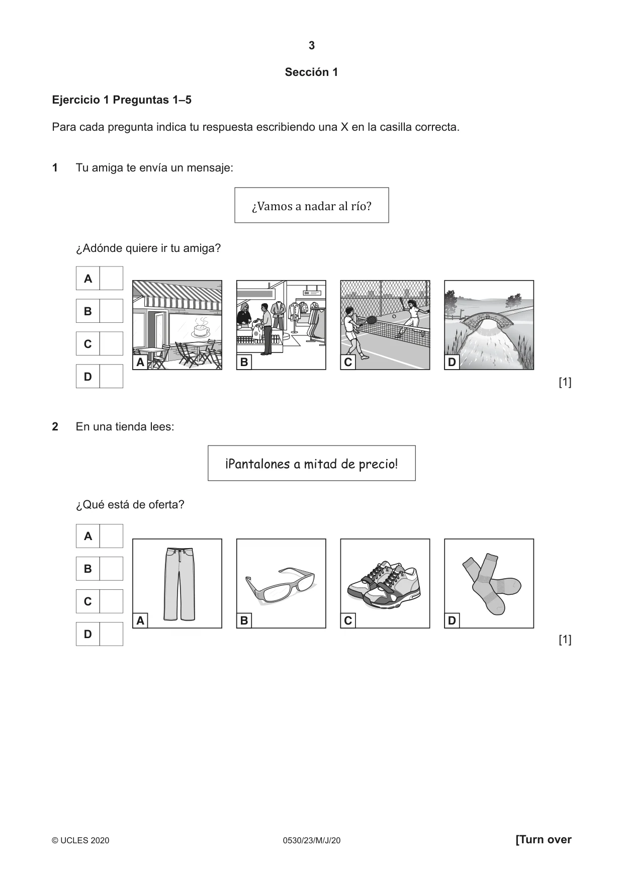 Cambridge IGCSE Spanish - Foreign Language 0530 2020 May/June Paper 2 · Variant 3 question paper, page 3 of 16