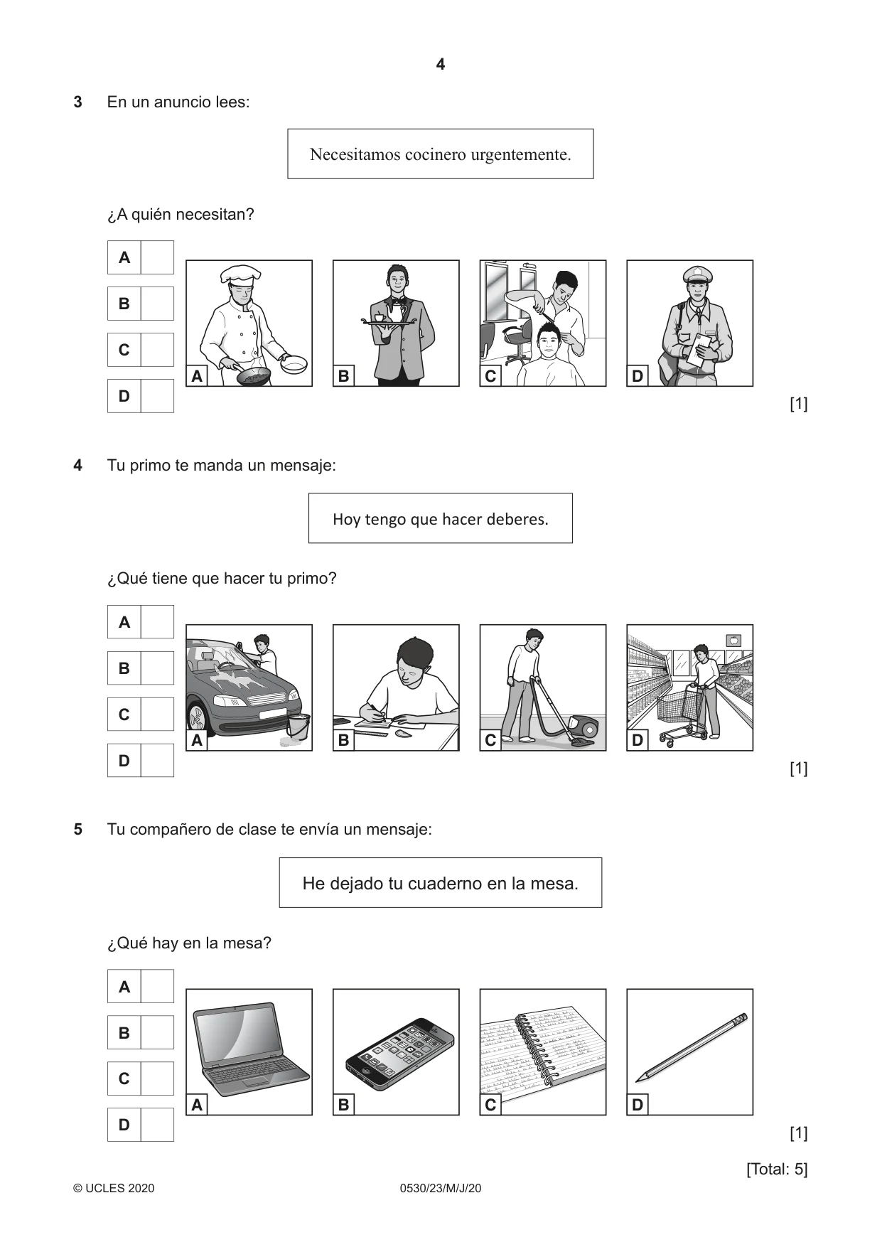 Cambridge IGCSE Spanish - Foreign Language 0530 2020 May/June Paper 2 · Variant 3 question paper, page 4 of 16