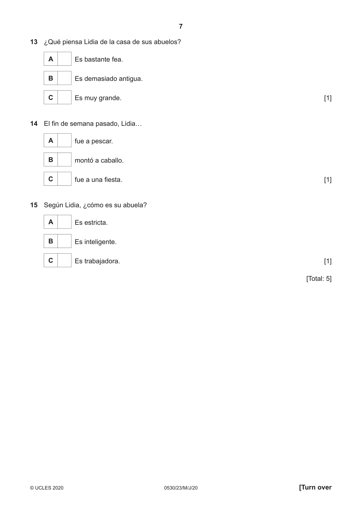 Cambridge IGCSE Spanish - Foreign Language 0530 2020 May/June Paper 2 · Variant 3 question paper, page 7 of 16