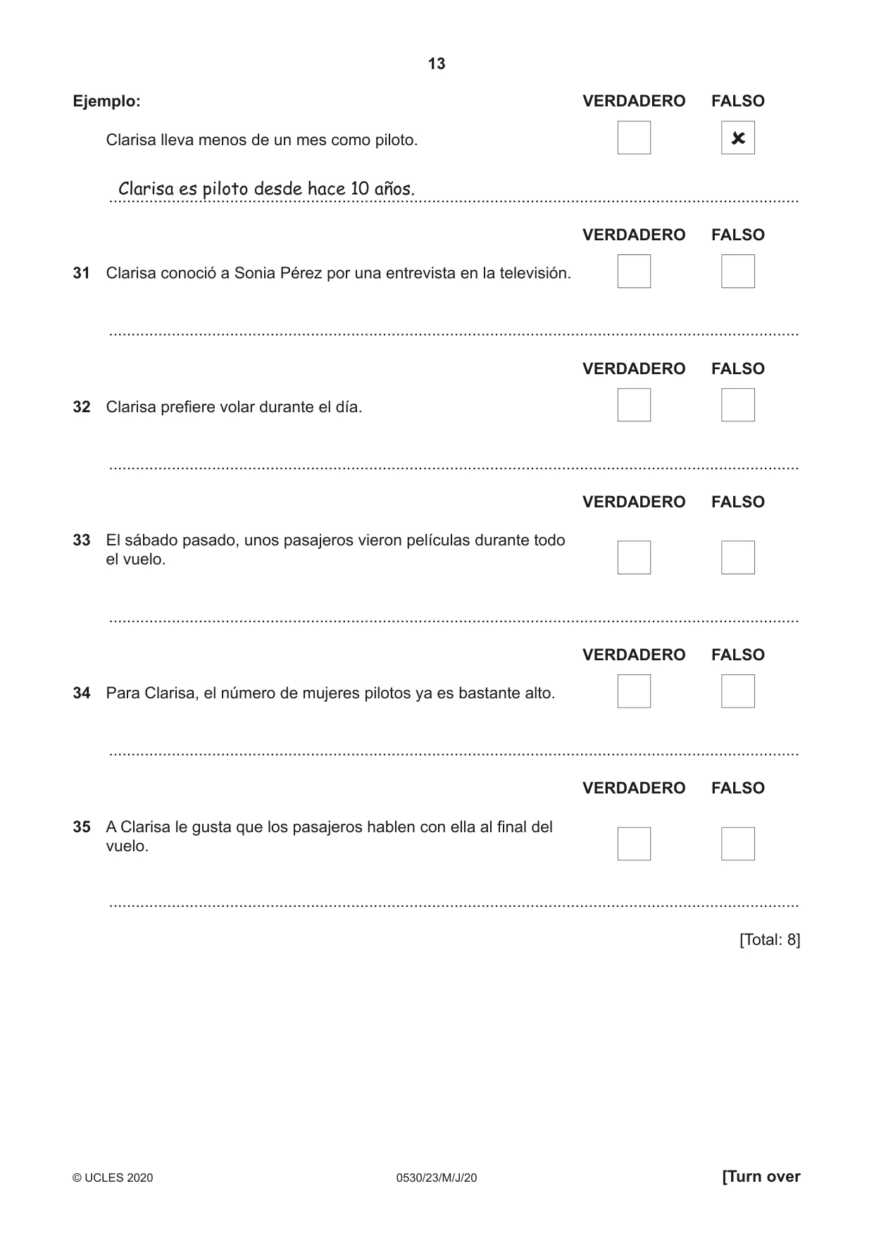 Cambridge IGCSE Spanish - Foreign Language 0530 2020 May/June Paper 2 · Variant 3 question paper, page 13 of 16
