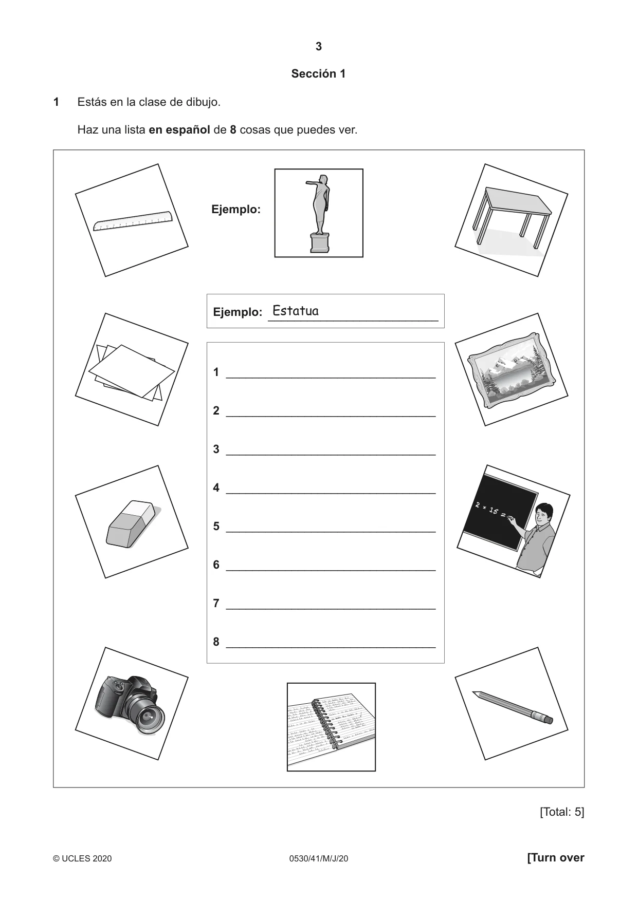 Cambridge IGCSE Spanish - Foreign Language 0530 2020 May/June Paper 4 · Variant 1 question paper, page 3 of 8