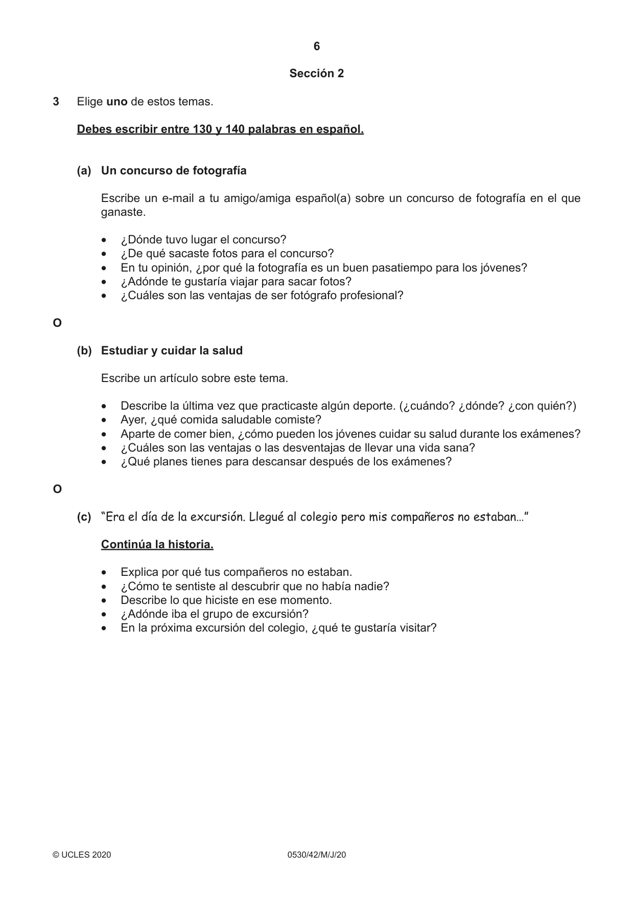 Cambridge IGCSE Spanish - Foreign Language 0530 2020 May/June Paper 4 · Variant 2 question paper, page 6 of 8