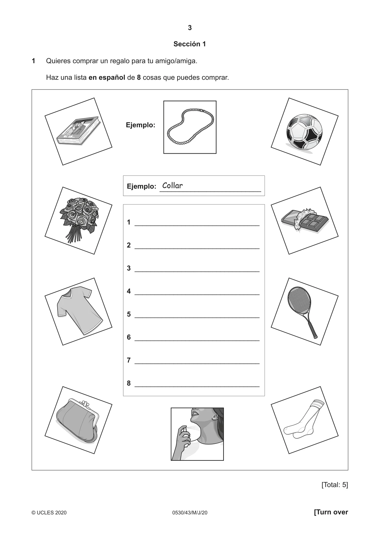 Cambridge IGCSE Spanish - Foreign Language 0530 2020 May/June Paper 4 · Variant 3 question paper, page 3 of 8