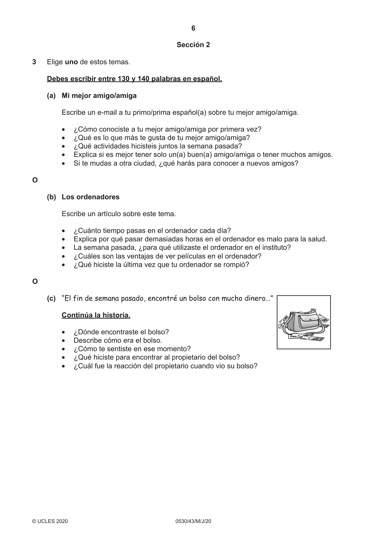 Cambridge IGCSE Spanish - Foreign Language 0530 2020 May/June Paper 4 · Variant 3 question paper, page 6 of 8