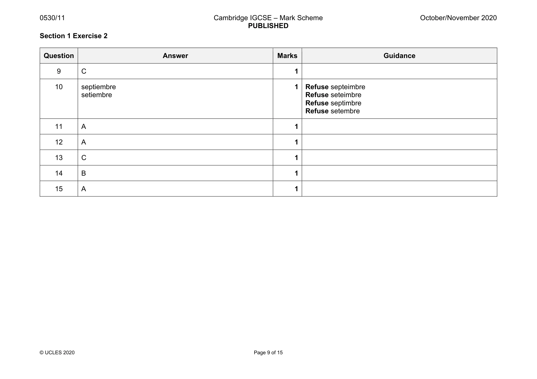 Mark scheme, page 9 of 15
