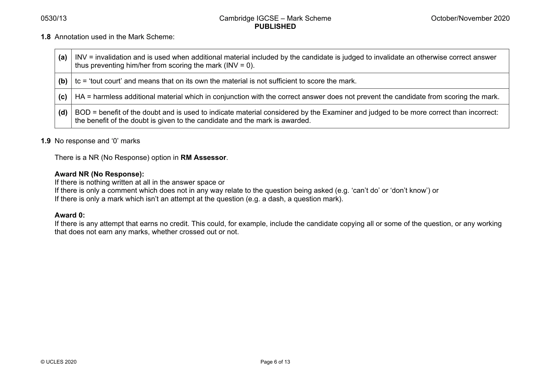 Mark scheme, page 6 of 13