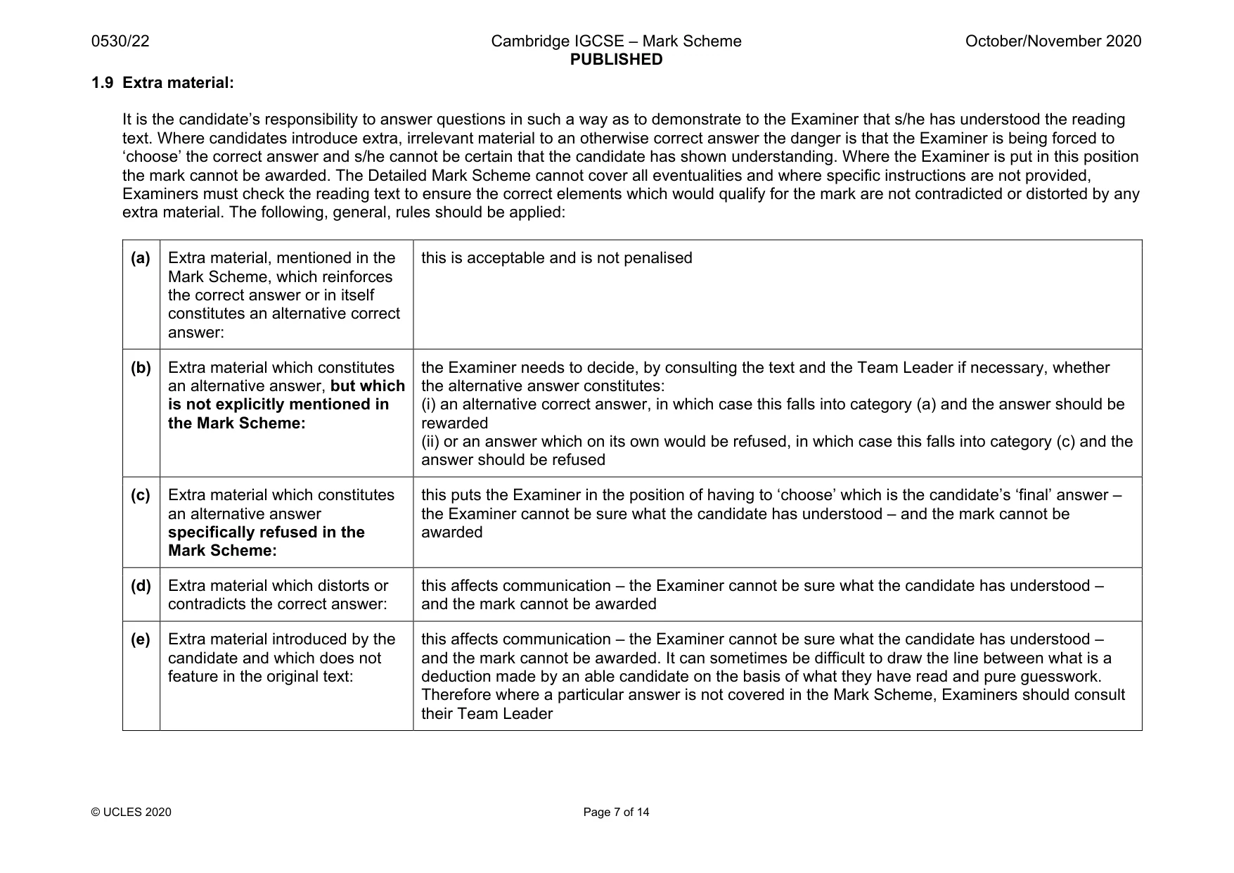 Mark scheme, page 7 of 14