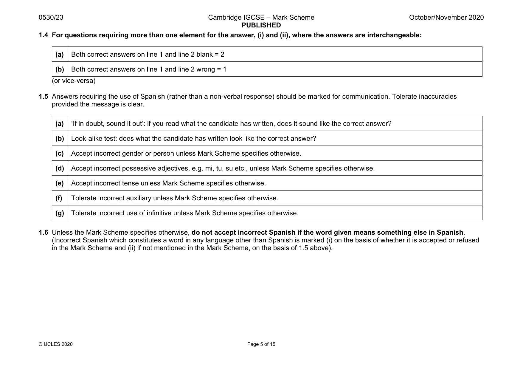 Mark scheme, page 5 of 15