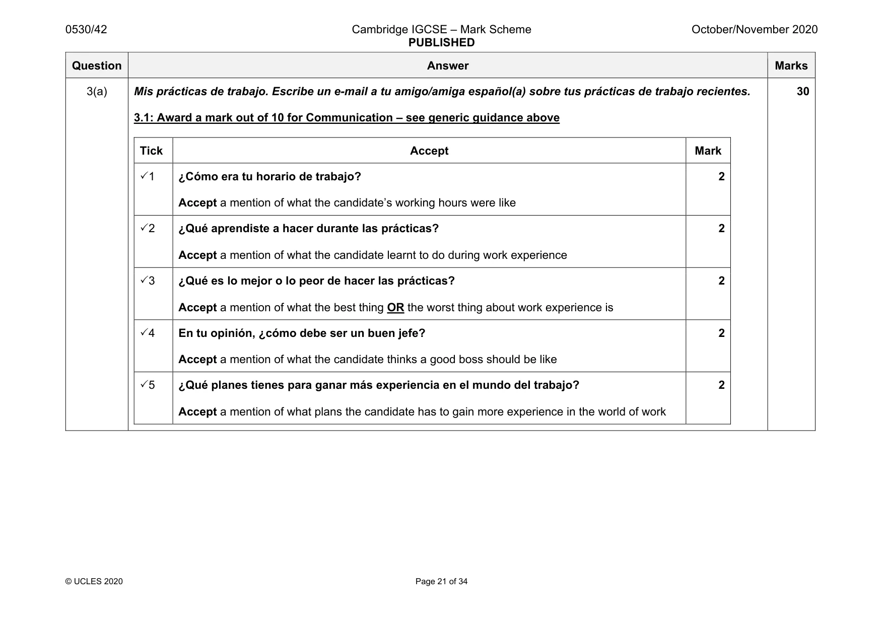 Mark scheme, page 21 of 34