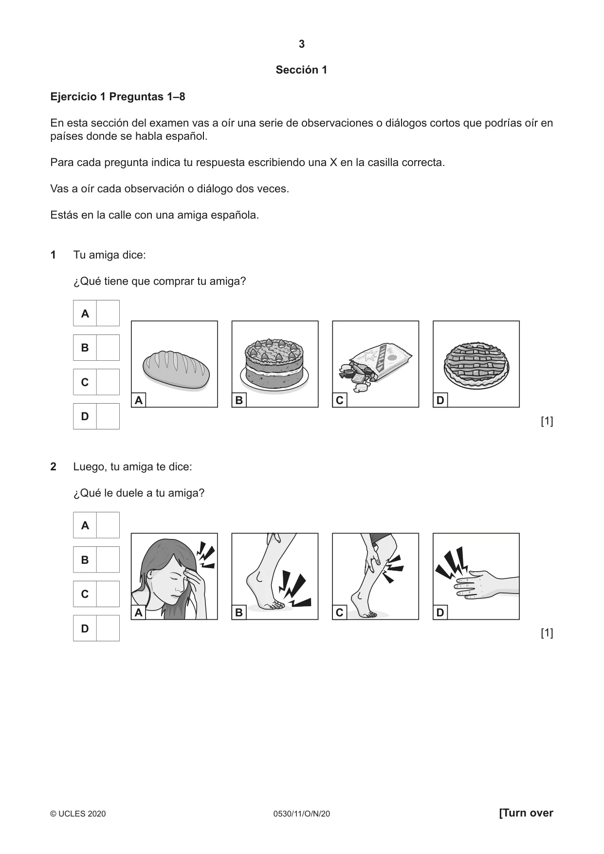 Cambridge IGCSE Spanish - Foreign Language 0530 2020 Oct/Nov Paper 1 · Variant 1 question paper, page 3 of 12