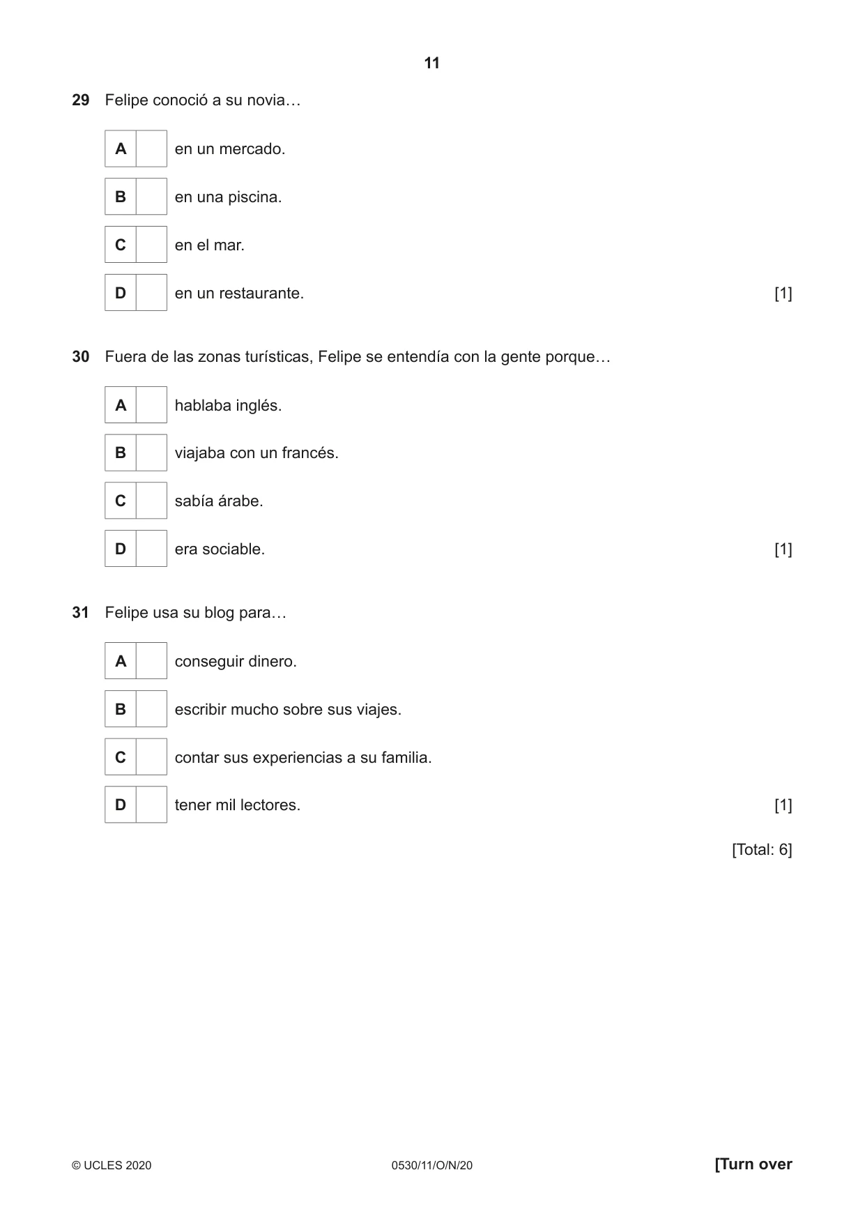 Cambridge IGCSE Spanish - Foreign Language 0530 2020 Oct/Nov Paper 1 · Variant 1 question paper, page 11 of 12