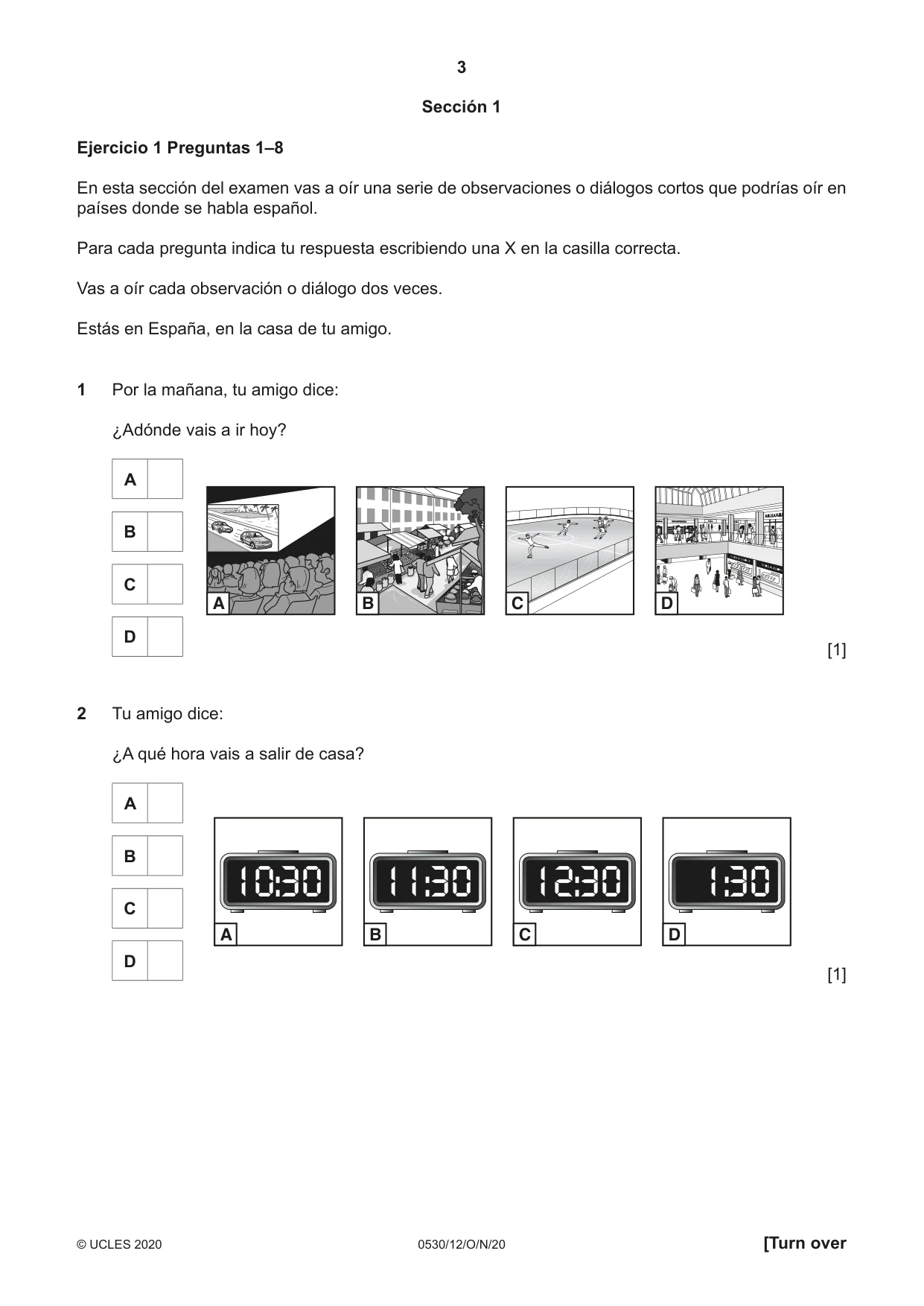 Cambridge IGCSE Spanish - Foreign Language 0530 2020 Oct/Nov Paper 1 · Variant 2 question paper, page 3 of 12