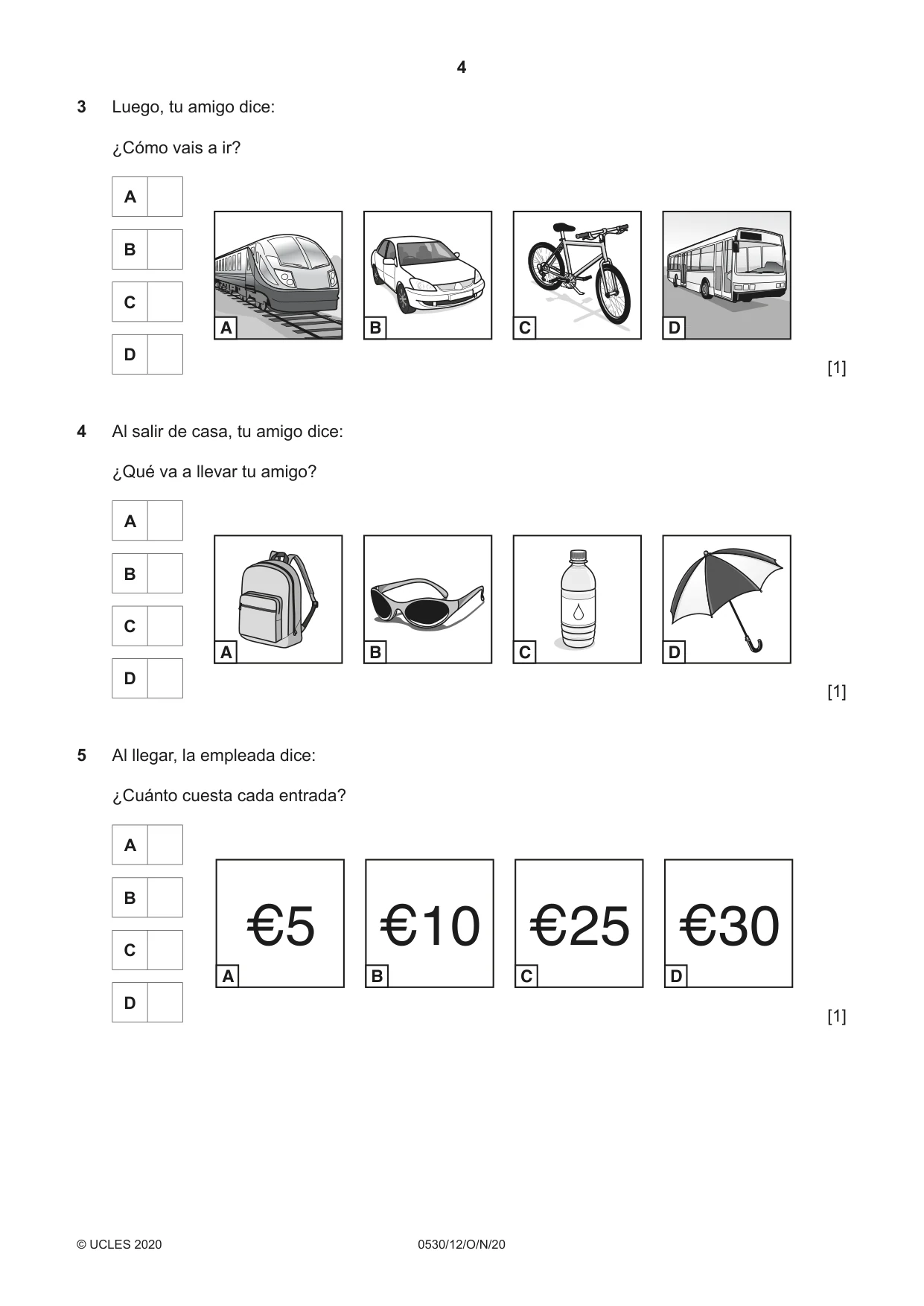 Cambridge IGCSE Spanish - Foreign Language 0530 2020 Oct/Nov Paper 1 · Variant 2 question paper, page 4 of 12