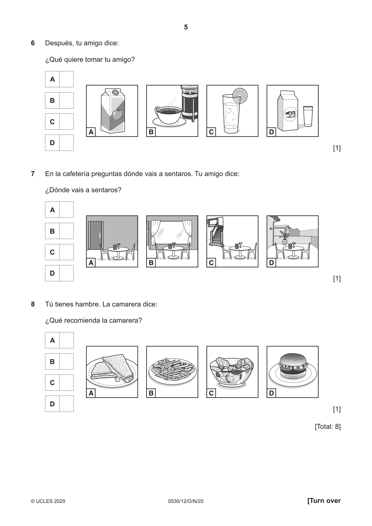 Cambridge IGCSE Spanish - Foreign Language 0530 2020 Oct/Nov Paper 1 · Variant 2 question paper, page 5 of 12