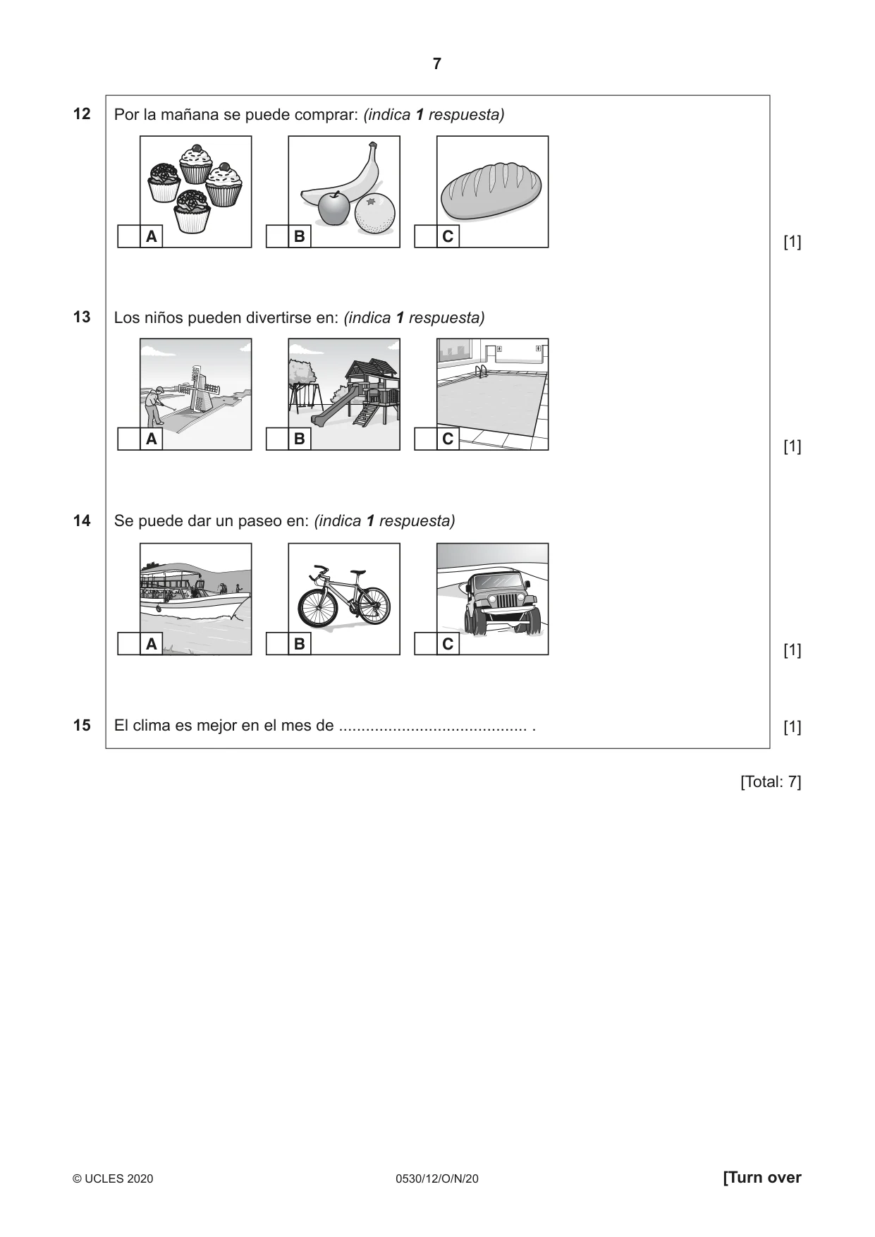 Cambridge IGCSE Spanish - Foreign Language 0530 2020 Oct/Nov Paper 1 · Variant 2 question paper, page 7 of 12
