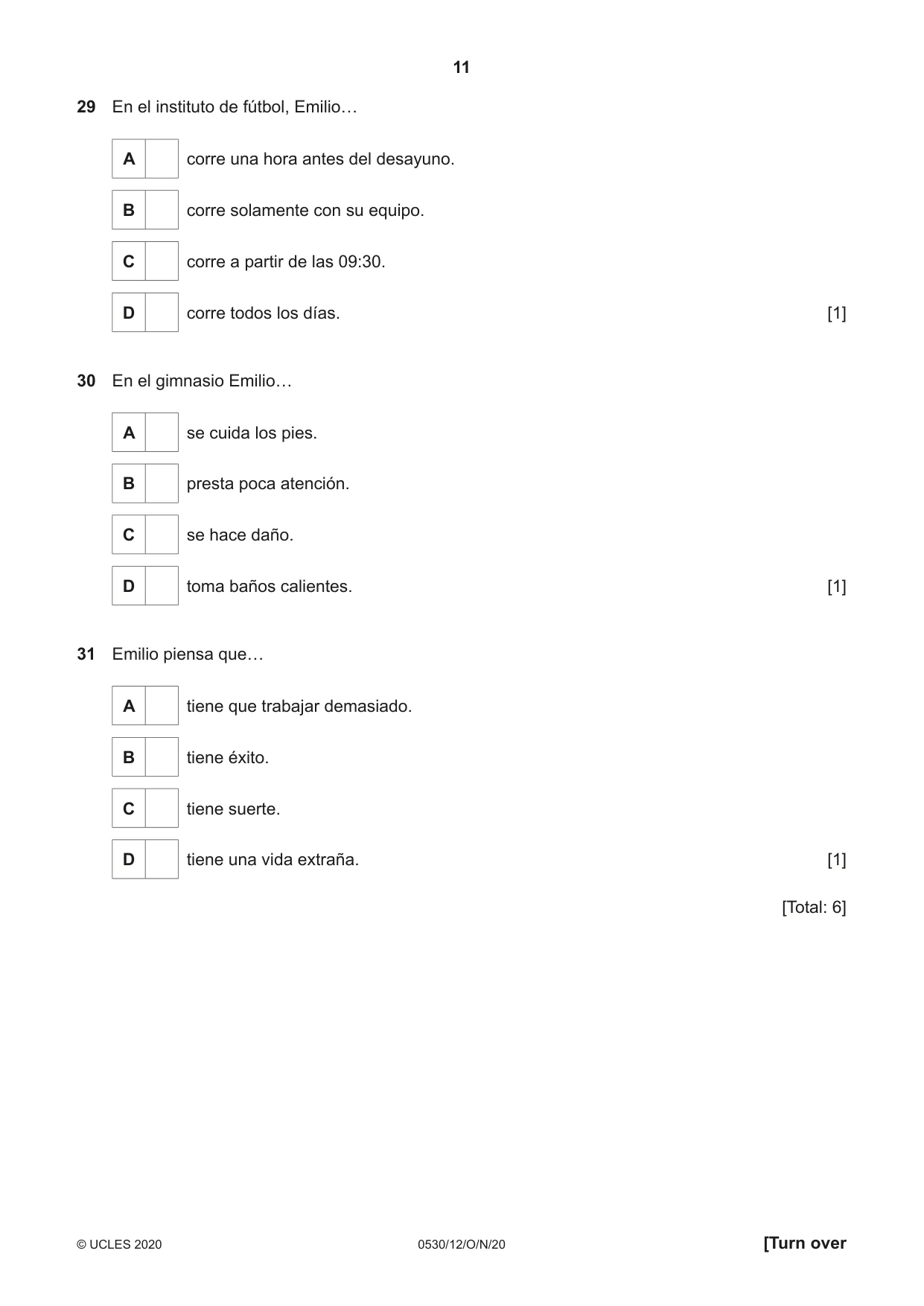 Cambridge IGCSE Spanish - Foreign Language 0530 2020 Oct/Nov Paper 1 · Variant 2 question paper, page 11 of 12