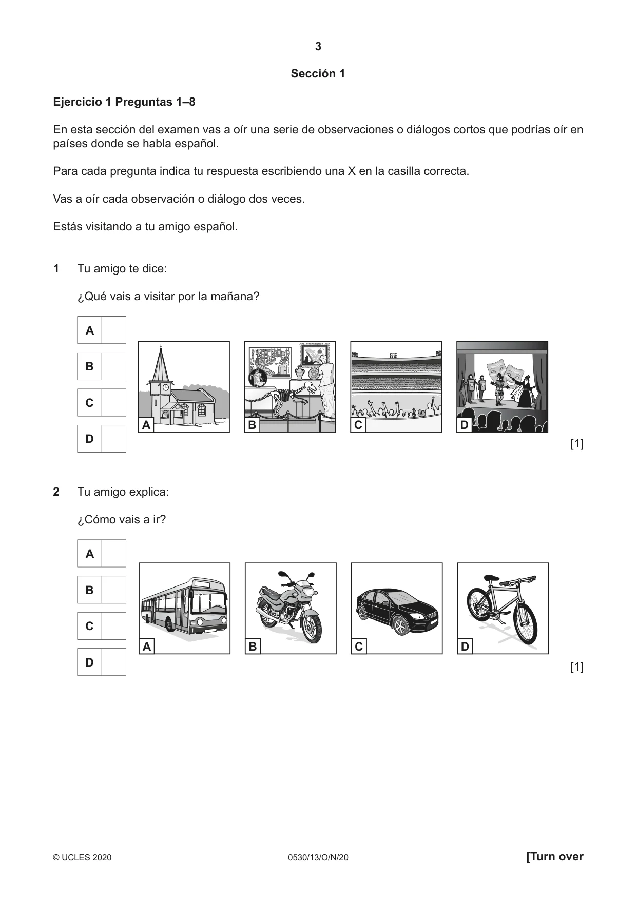 Cambridge IGCSE Spanish - Foreign Language 0530 2020 Oct/Nov Paper 1 · Variant 3 question paper, page 3 of 12