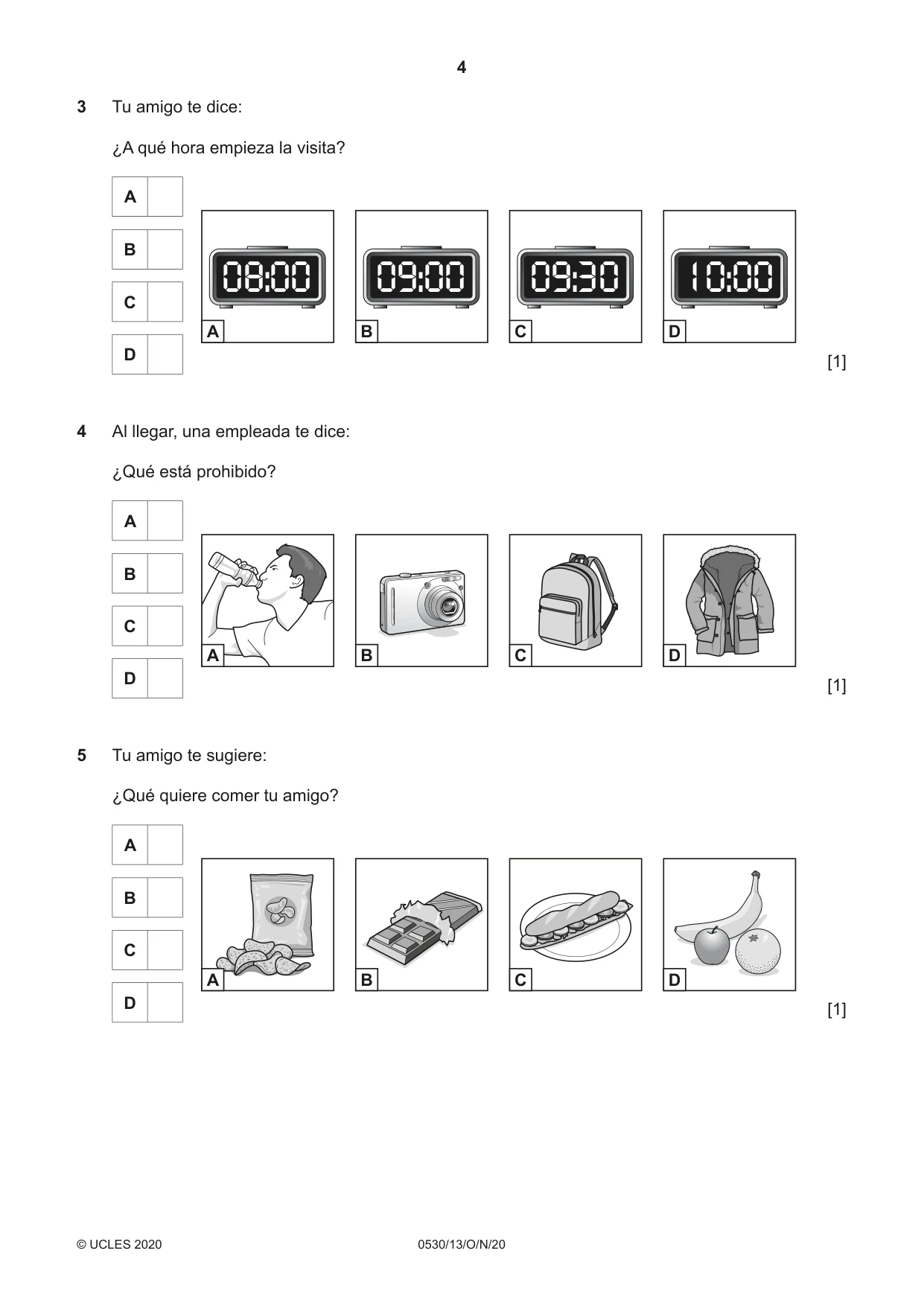 Cambridge IGCSE Spanish - Foreign Language 0530 2020 Oct/Nov Paper 1 · Variant 3 question paper, page 4 of 12