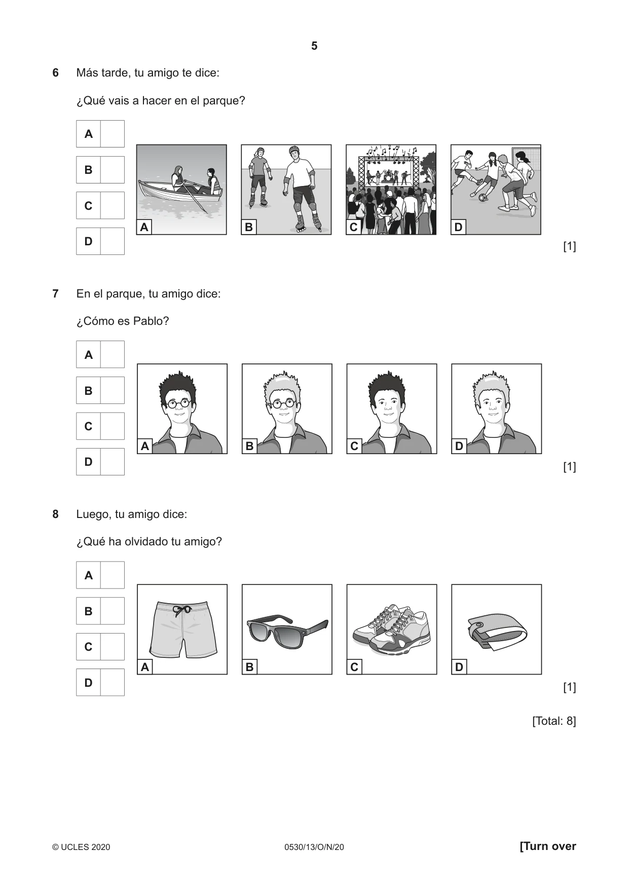 Cambridge IGCSE Spanish - Foreign Language 0530 2020 Oct/Nov Paper 1 · Variant 3 question paper, page 5 of 12
