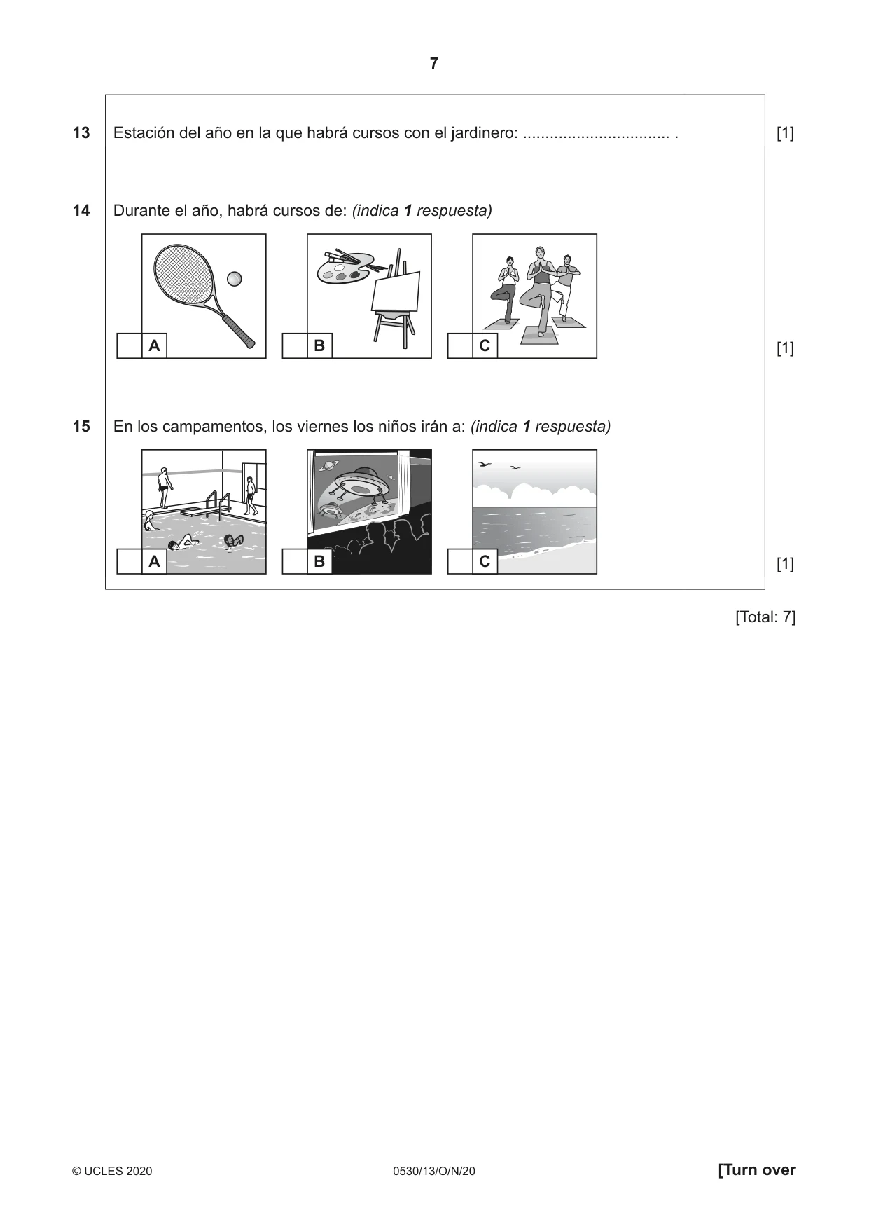 Cambridge IGCSE Spanish - Foreign Language 0530 2020 Oct/Nov Paper 1 · Variant 3 question paper, page 7 of 12