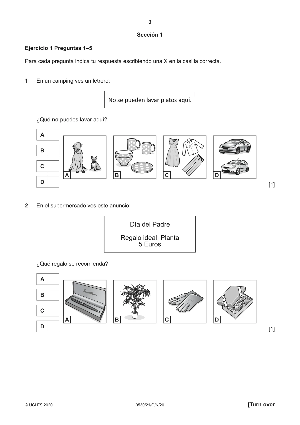 Cambridge IGCSE Spanish - Foreign Language 0530 2020 Oct/Nov Paper 2 · Variant 1 question paper, page 3 of 16