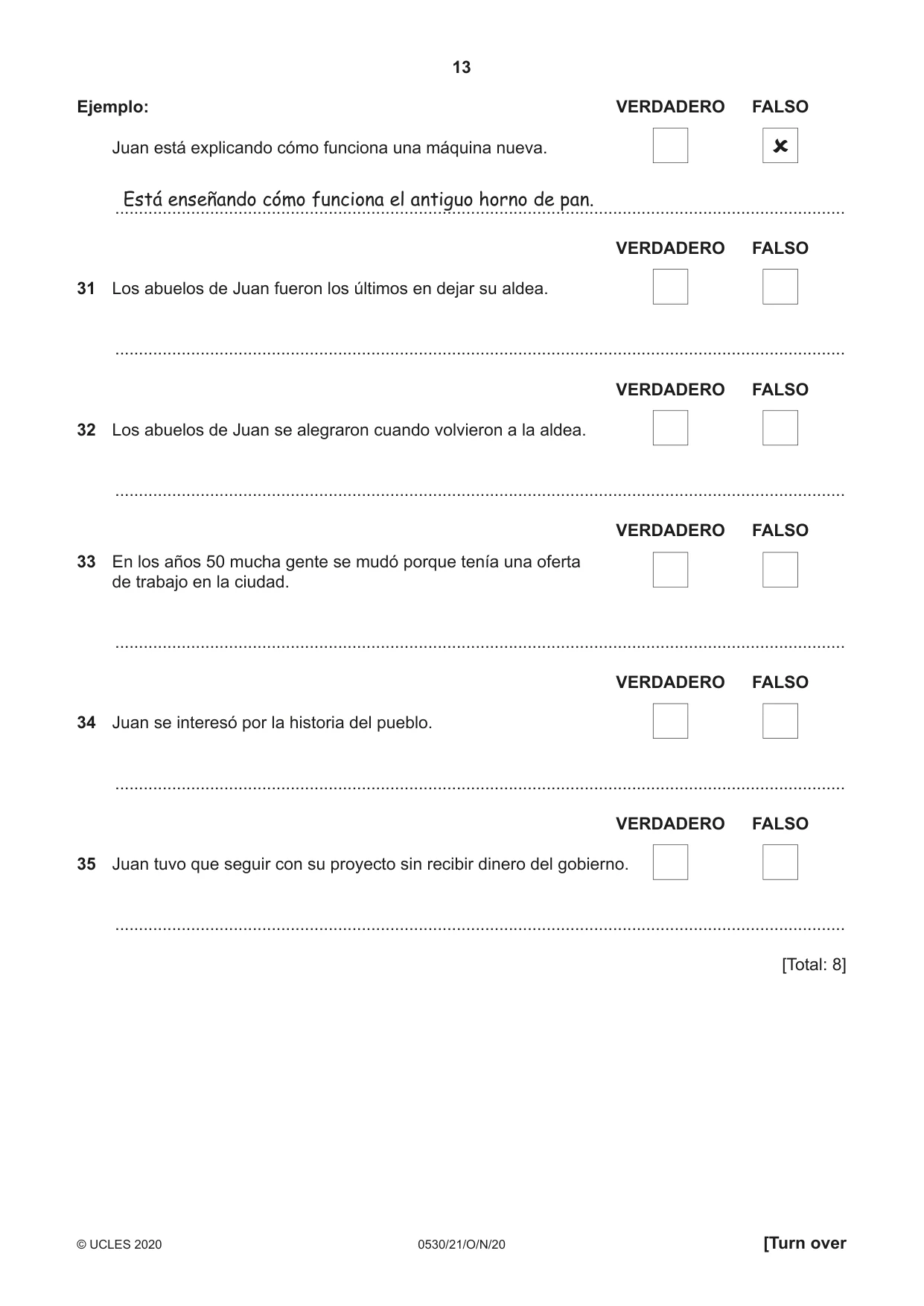 Cambridge IGCSE Spanish - Foreign Language 0530 2020 Oct/Nov Paper 2 · Variant 1 question paper, page 13 of 16
