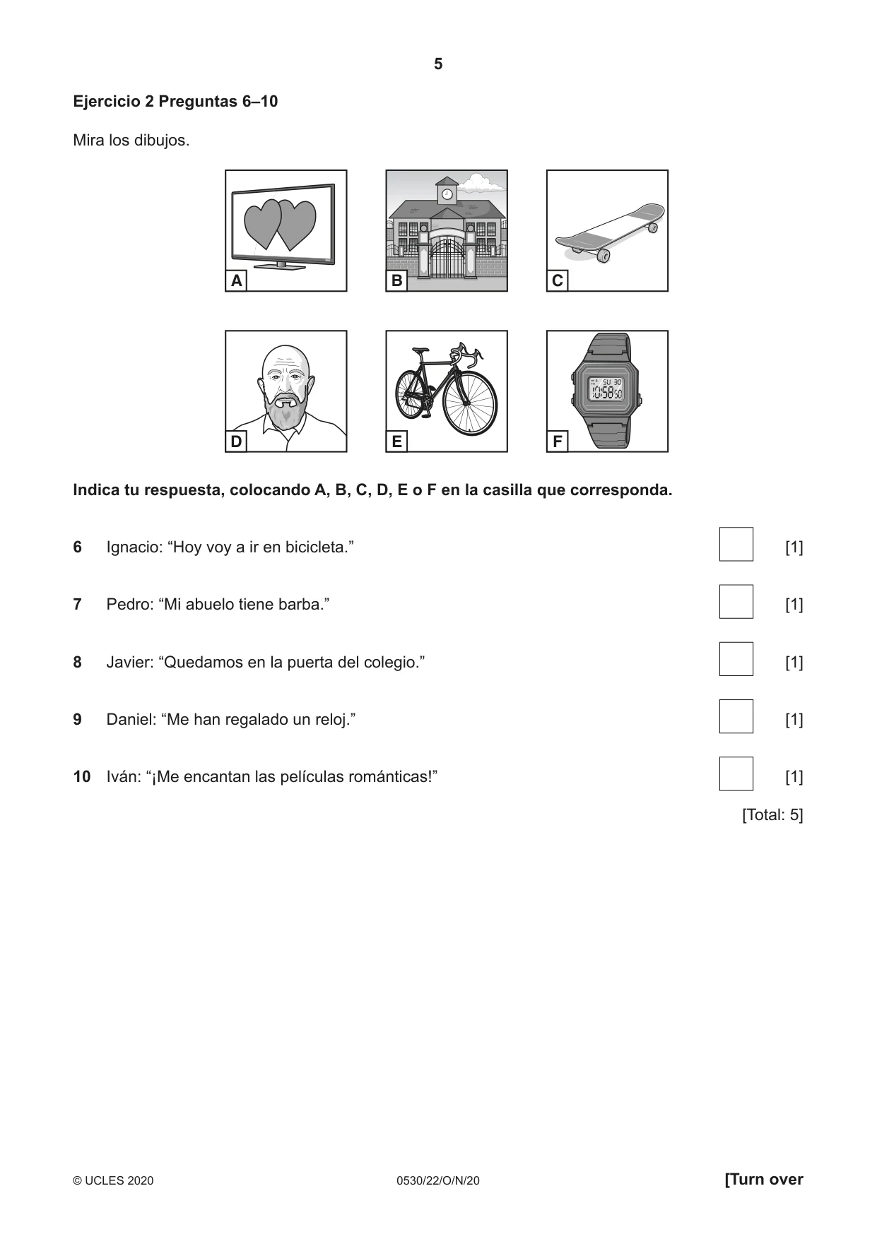 Cambridge IGCSE Spanish - Foreign Language 0530 2020 Oct/Nov Paper 2 · Variant 2 question paper, page 5 of 16