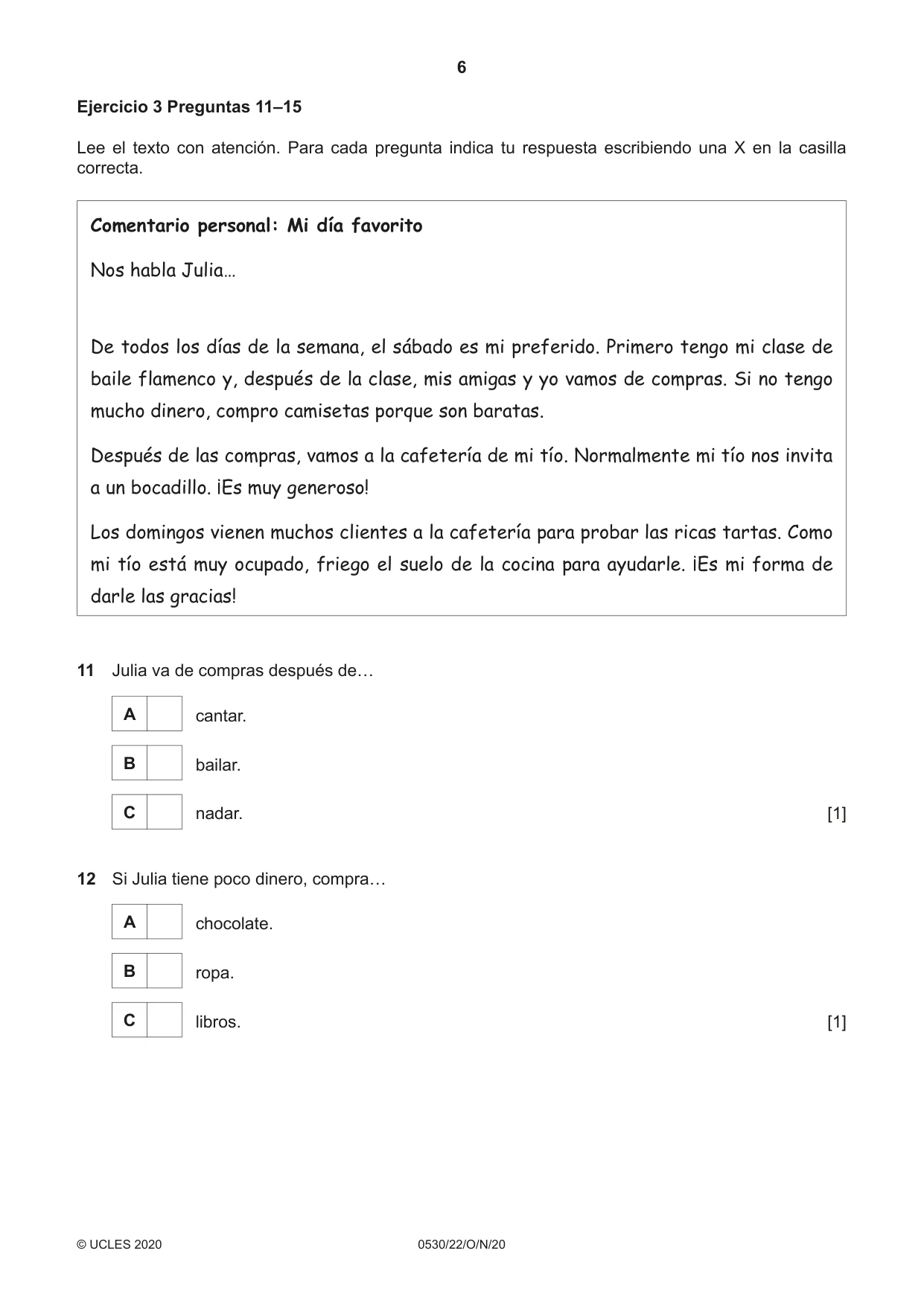 Cambridge IGCSE Spanish - Foreign Language 0530 2020 Oct/Nov Paper 2 · Variant 2 question paper, page 6 of 16
