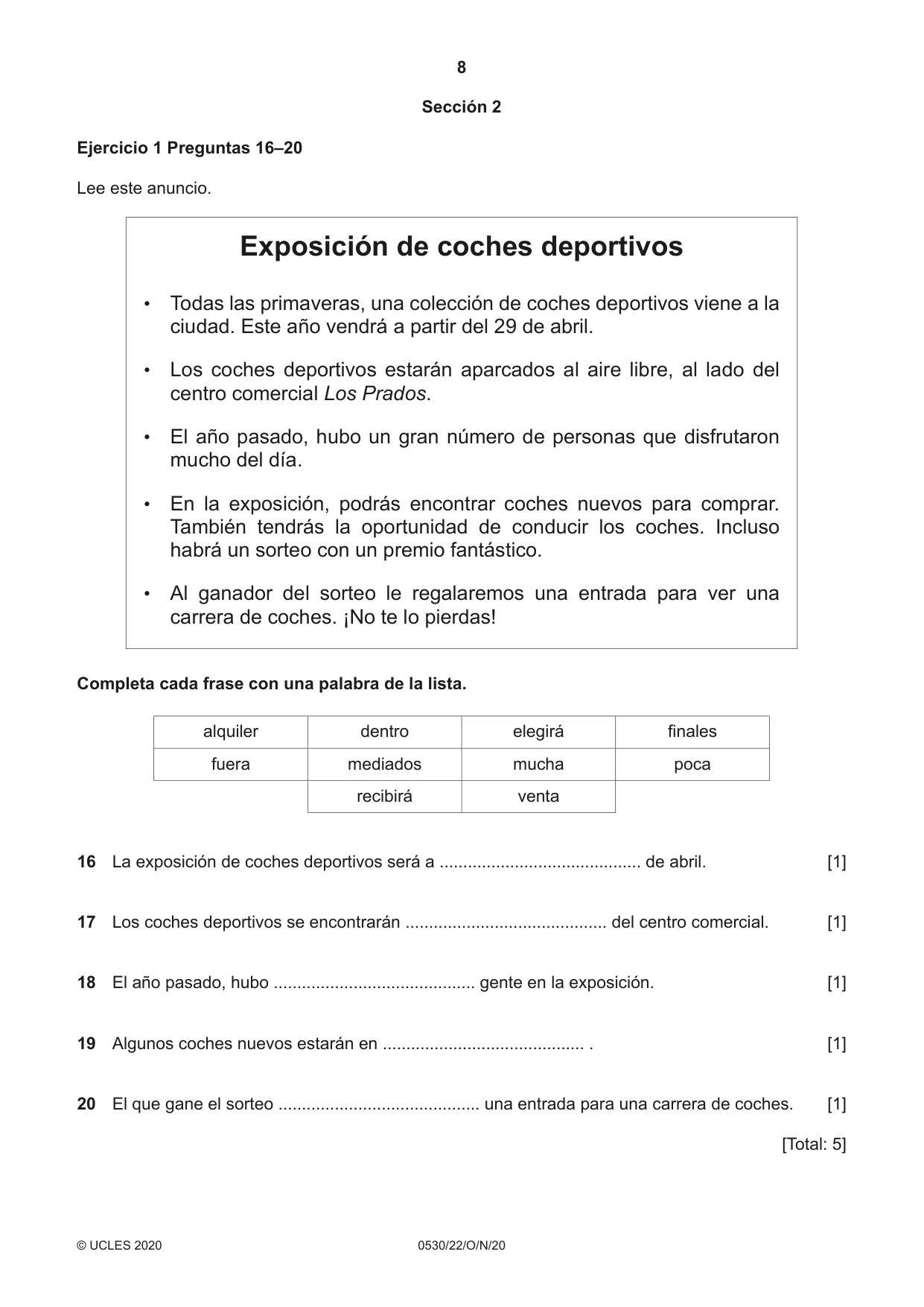 Cambridge IGCSE Spanish - Foreign Language 0530 2020 Oct/Nov Paper 2 · Variant 2 question paper, page 8 of 16