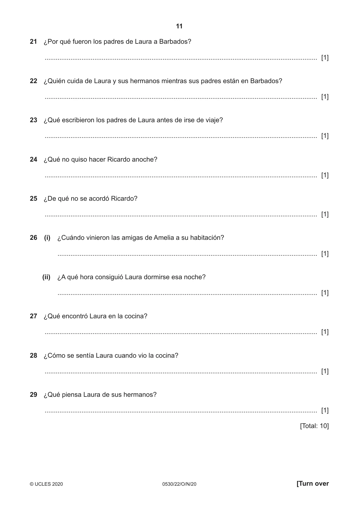 Cambridge IGCSE Spanish - Foreign Language 0530 2020 Oct/Nov Paper 2 · Variant 2 question paper, page 11 of 16