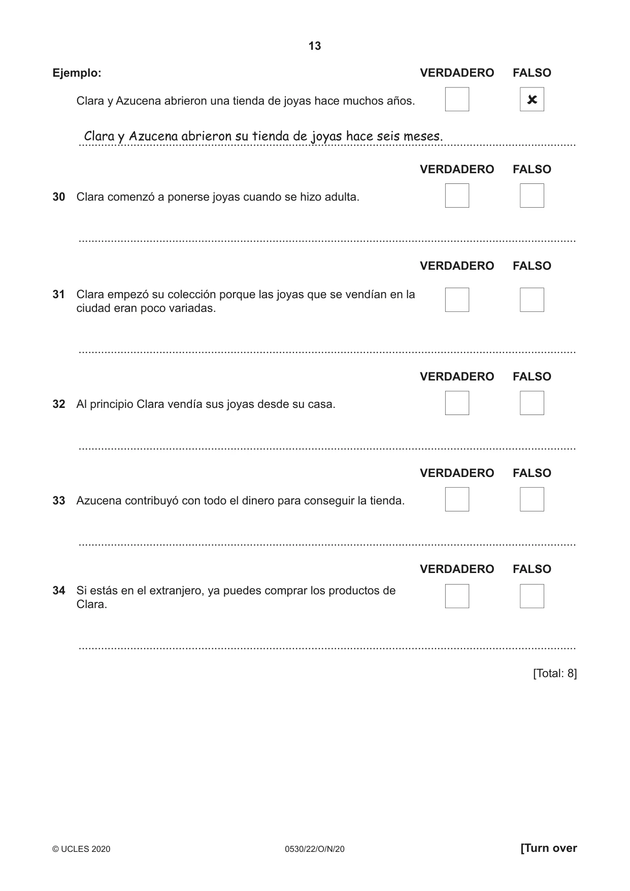 Cambridge IGCSE Spanish - Foreign Language 0530 2020 Oct/Nov Paper 2 · Variant 2 question paper, page 13 of 16