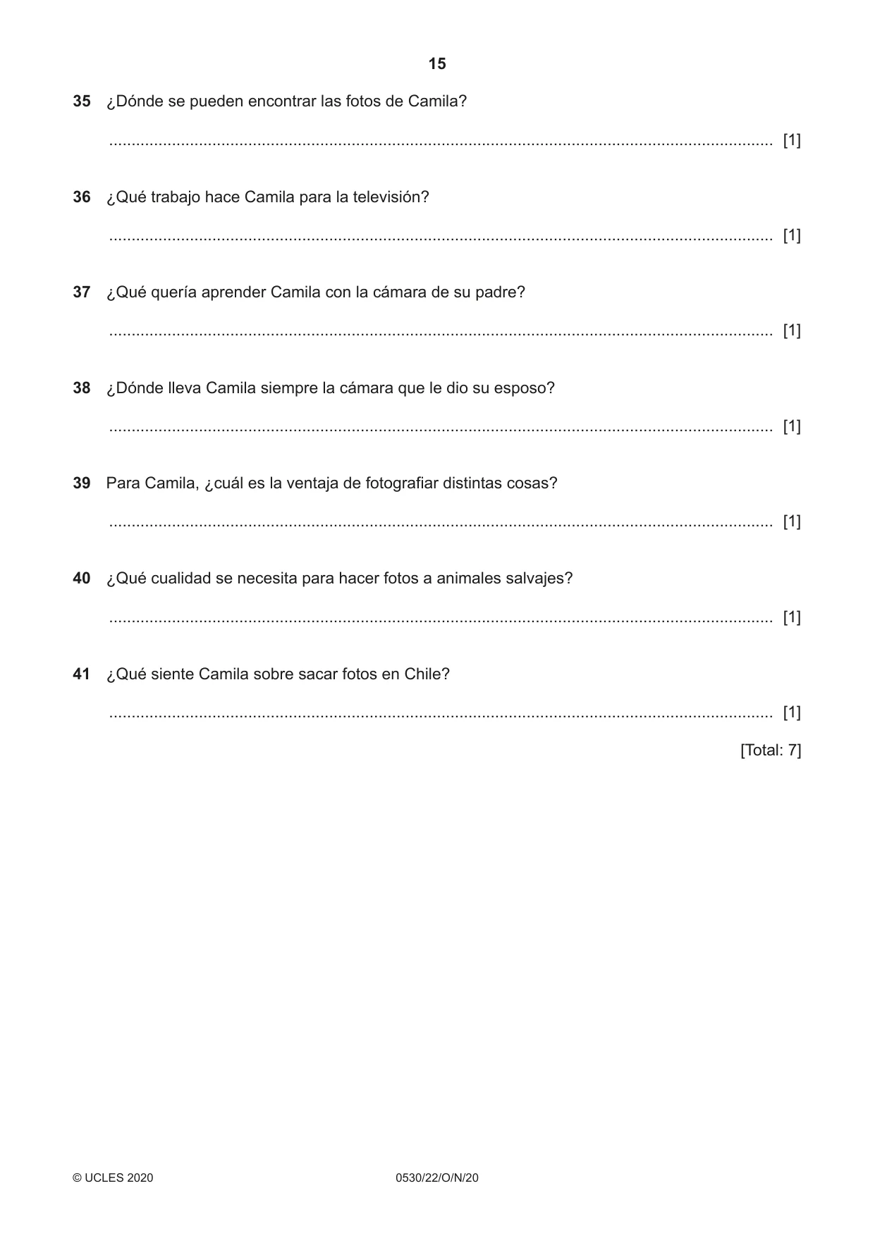 Cambridge IGCSE Spanish - Foreign Language 0530 2020 Oct/Nov Paper 2 · Variant 2 question paper, page 15 of 16