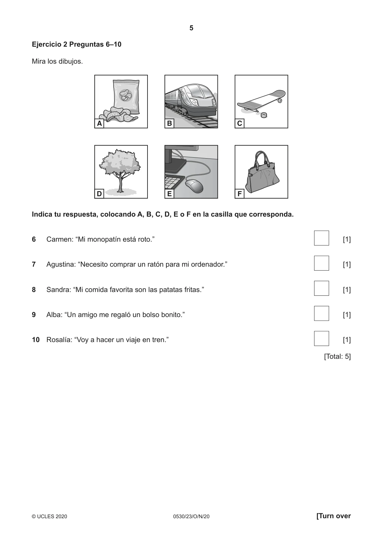 Cambridge IGCSE Spanish - Foreign Language 0530 2020 Oct/Nov Paper 2 · Variant 3 question paper, page 5 of 16