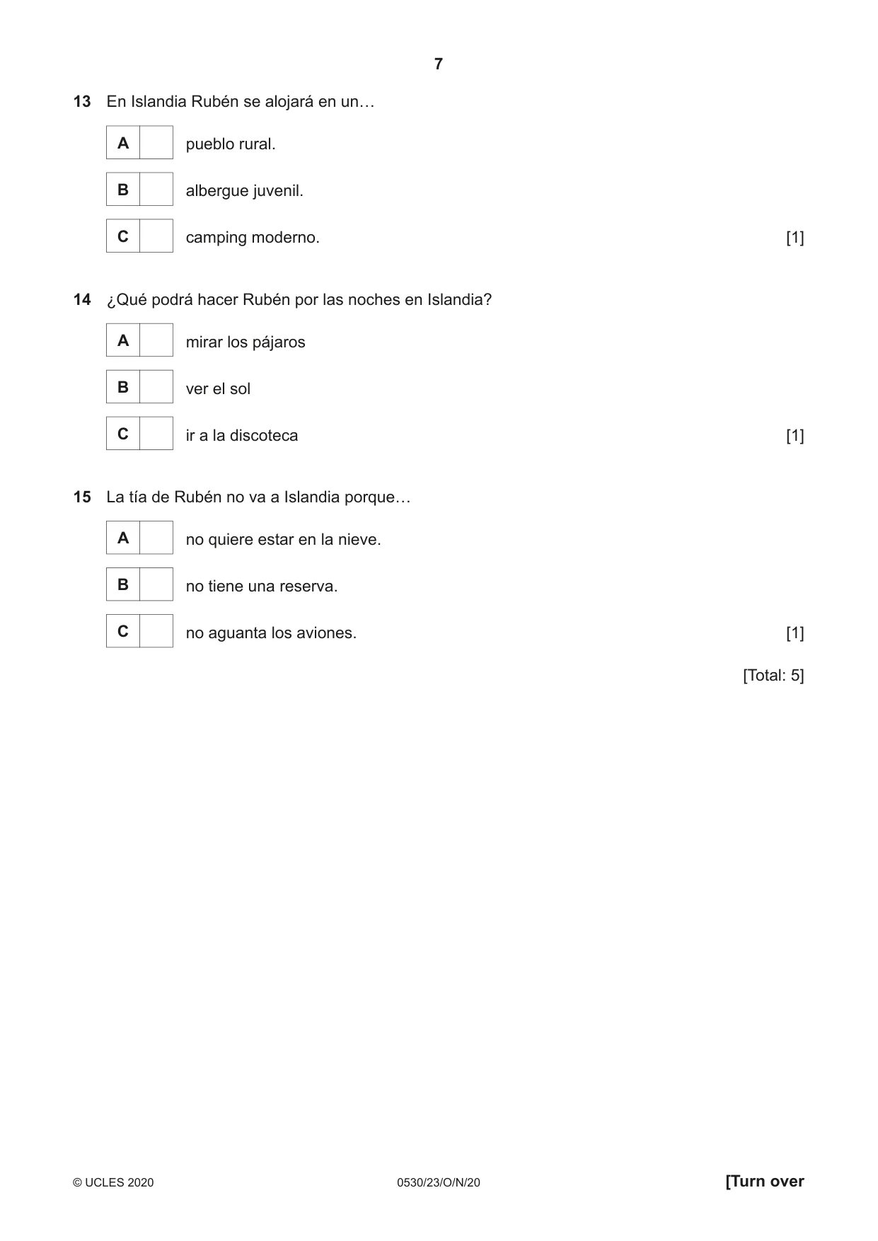 Cambridge IGCSE Spanish - Foreign Language 0530 2020 Oct/Nov Paper 2 · Variant 3 question paper, page 7 of 16