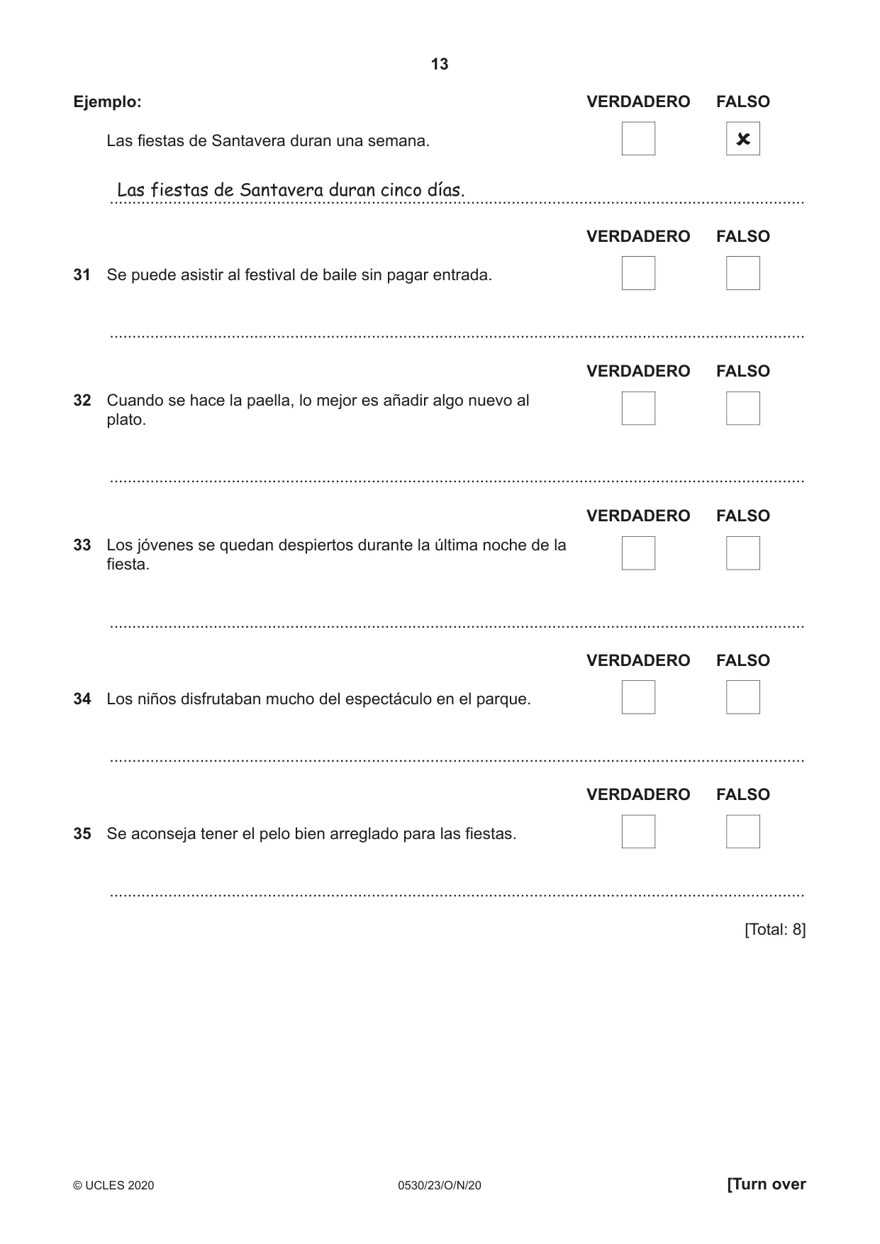Cambridge IGCSE Spanish - Foreign Language 0530 2020 Oct/Nov Paper 2 · Variant 3 question paper, page 13 of 16
