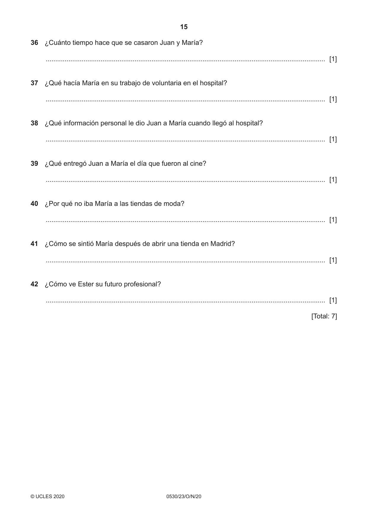 Cambridge IGCSE Spanish - Foreign Language 0530 2020 Oct/Nov Paper 2 · Variant 3 question paper, page 15 of 16