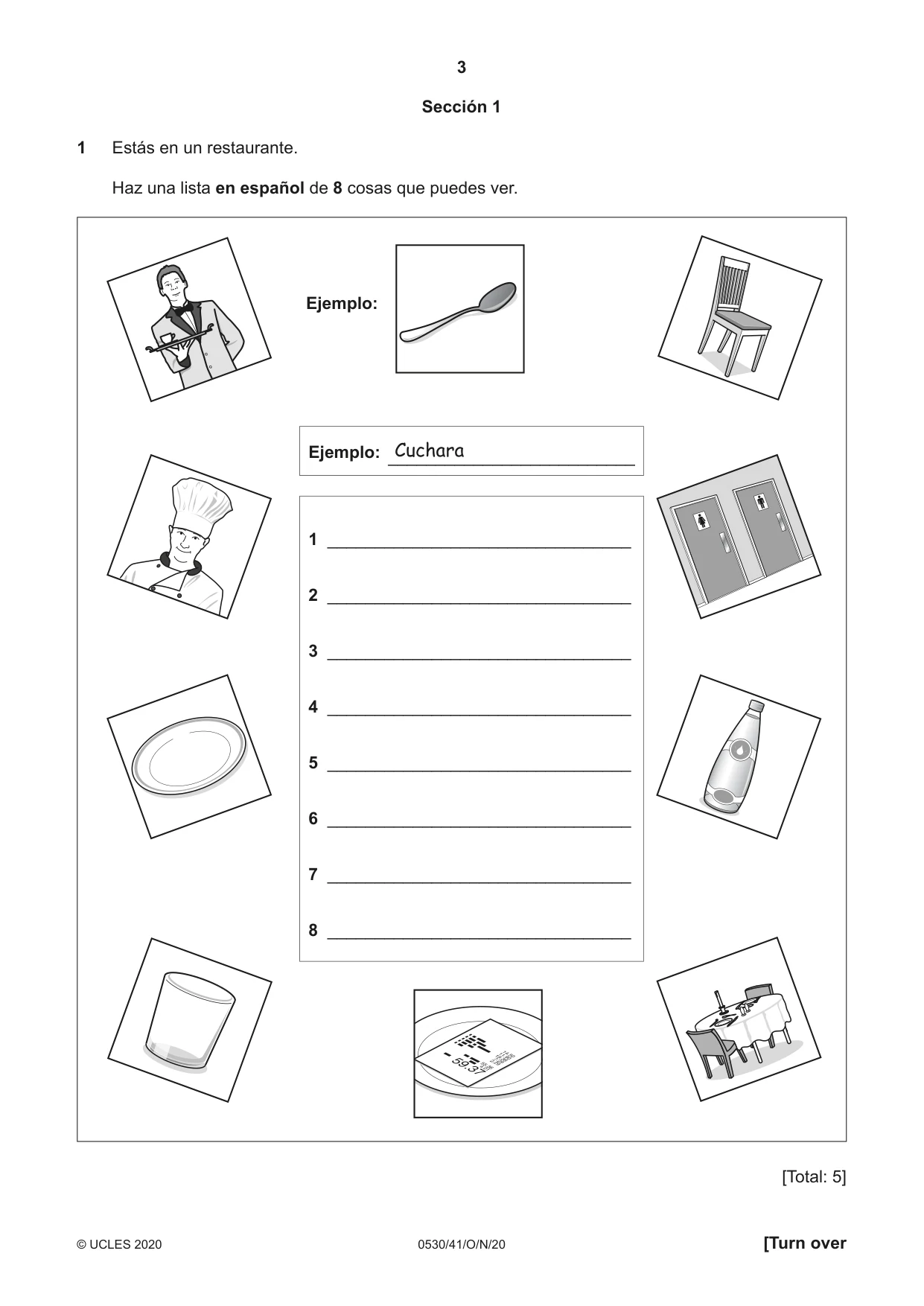 Cambridge IGCSE Spanish - Foreign Language 0530 2020 Oct/Nov Paper 4 · Variant 1 question paper, page 3 of 8