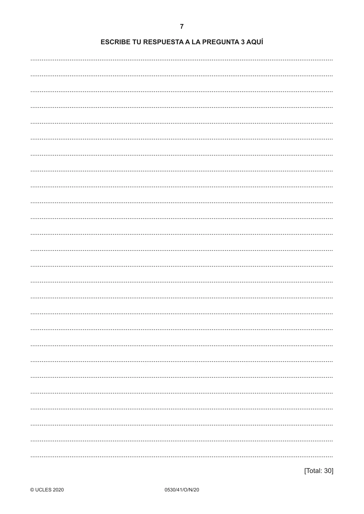 Cambridge IGCSE Spanish - Foreign Language 0530 2020 Oct/Nov Paper 4 · Variant 1 question paper, page 7 of 8