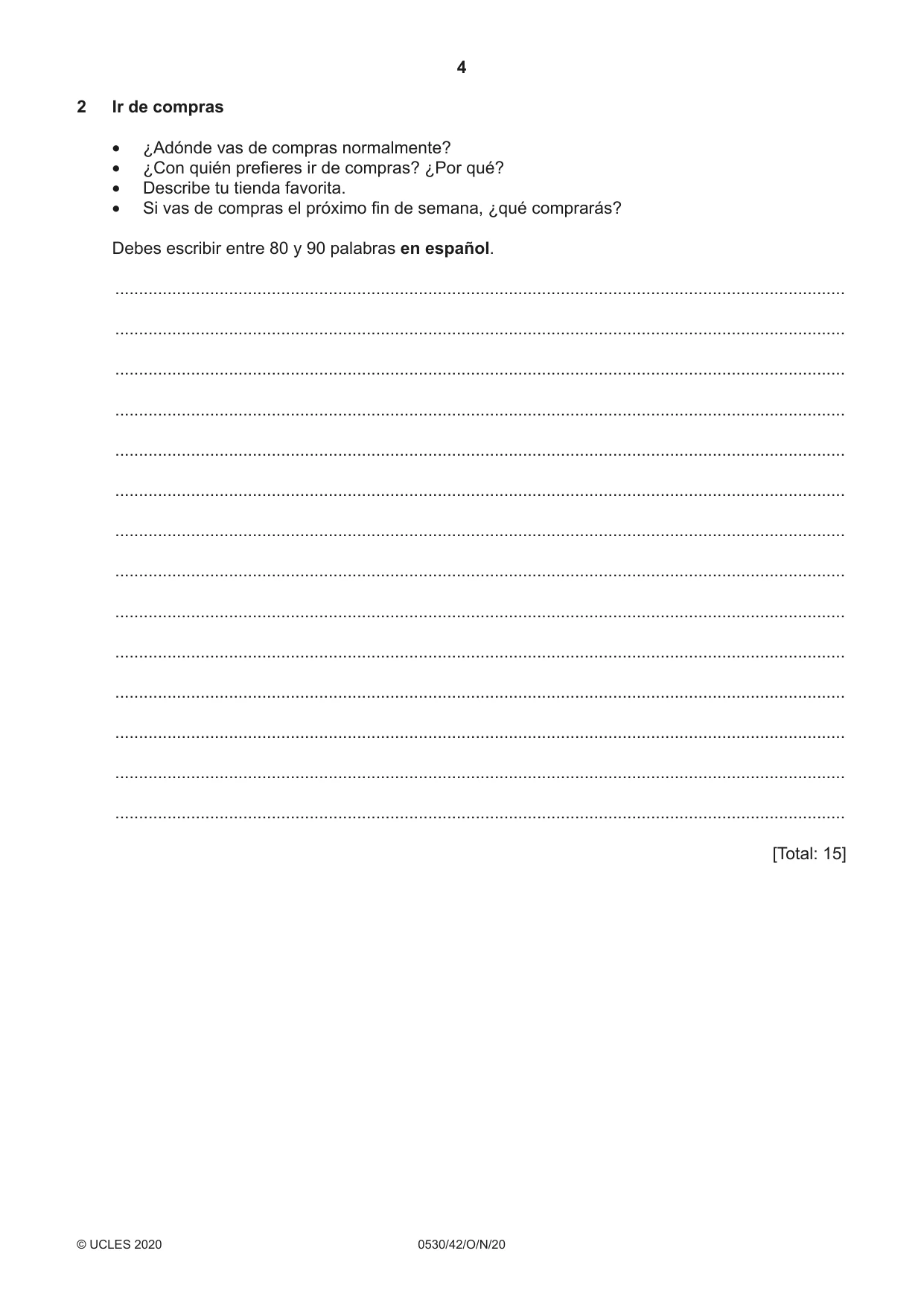 Cambridge IGCSE Spanish - Foreign Language 0530 2020 Oct/Nov Paper 4 · Variant 2 question paper, page 4 of 8