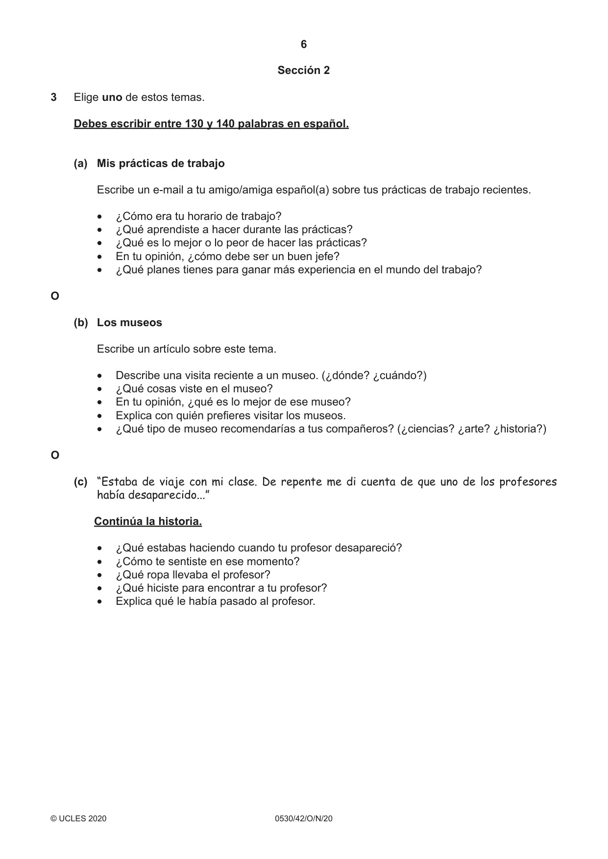Cambridge IGCSE Spanish - Foreign Language 0530 2020 Oct/Nov Paper 4 · Variant 2 question paper, page 6 of 8