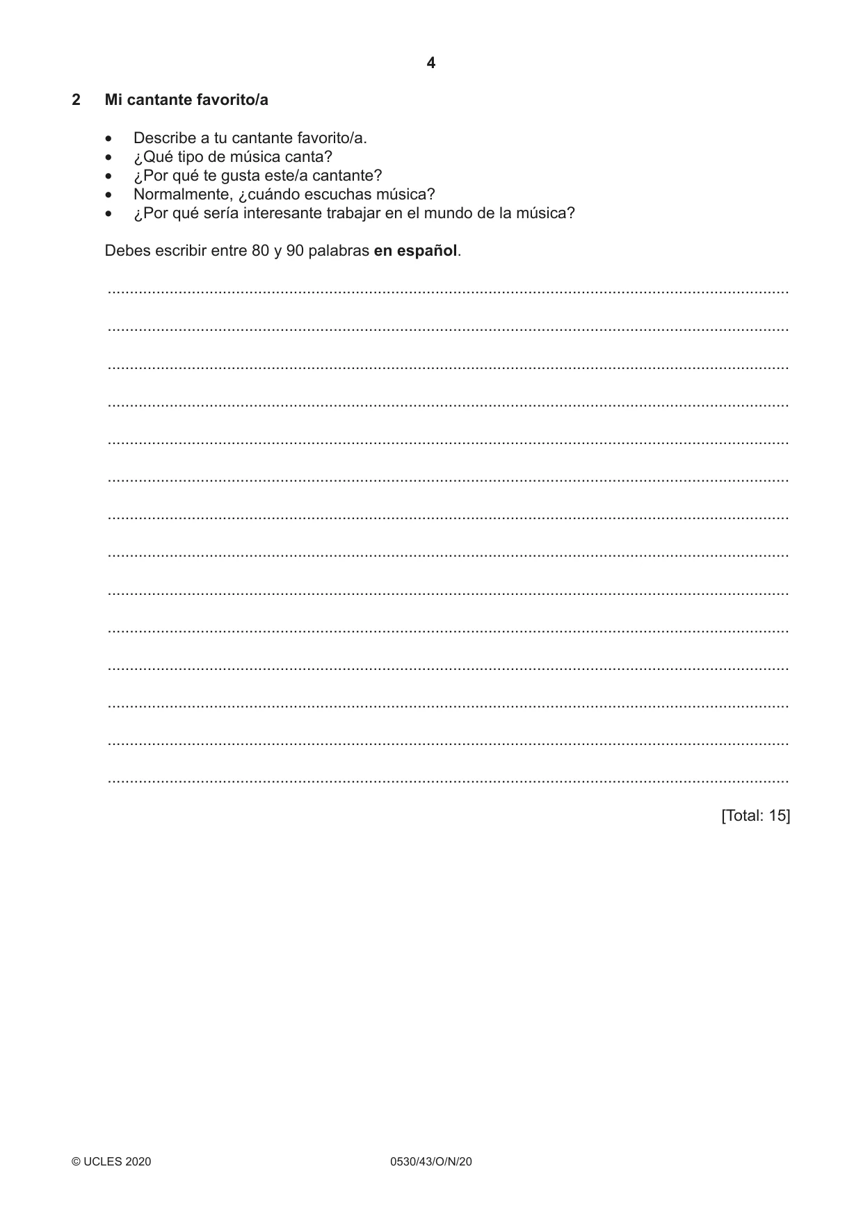 Cambridge IGCSE Spanish - Foreign Language 0530 2020 Oct/Nov Paper 4 · Variant 3 question paper, page 4 of 8