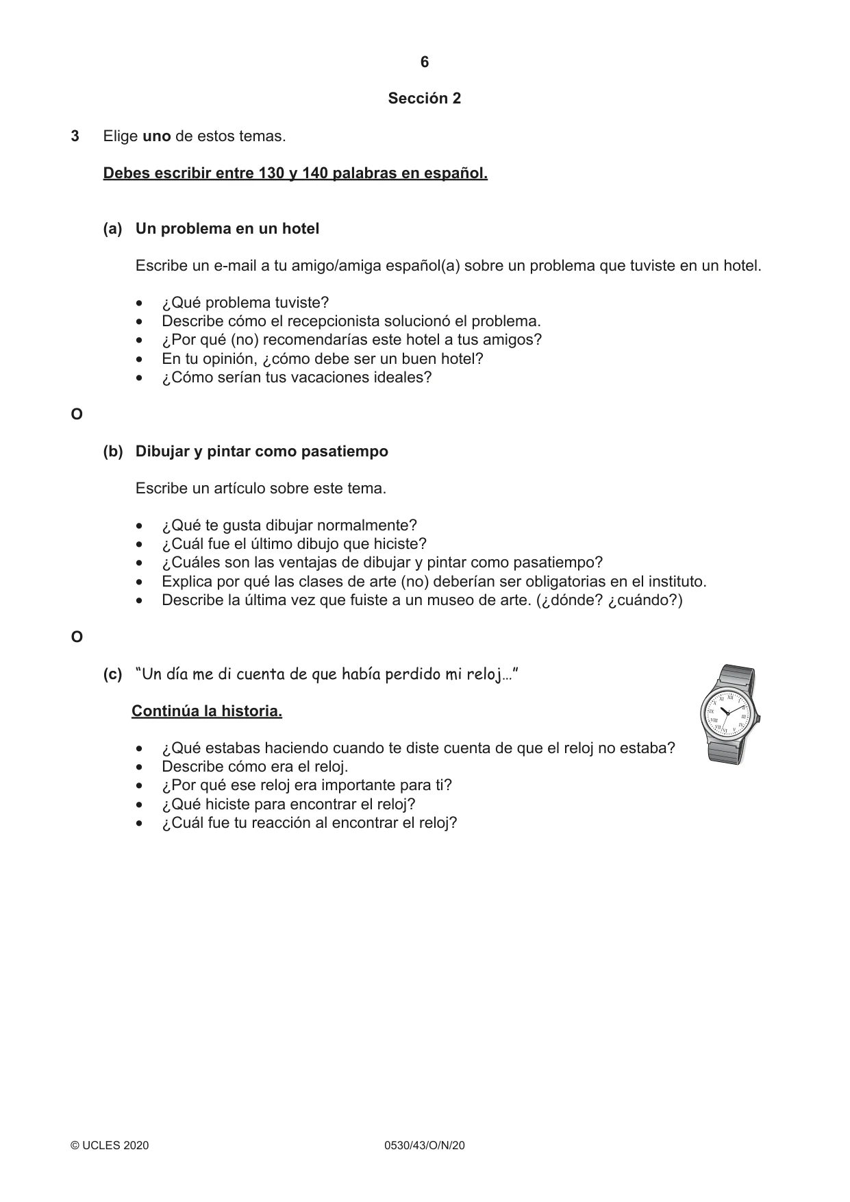 Cambridge IGCSE Spanish - Foreign Language 0530 2020 Oct/Nov Paper 4 · Variant 3 question paper, page 6 of 8